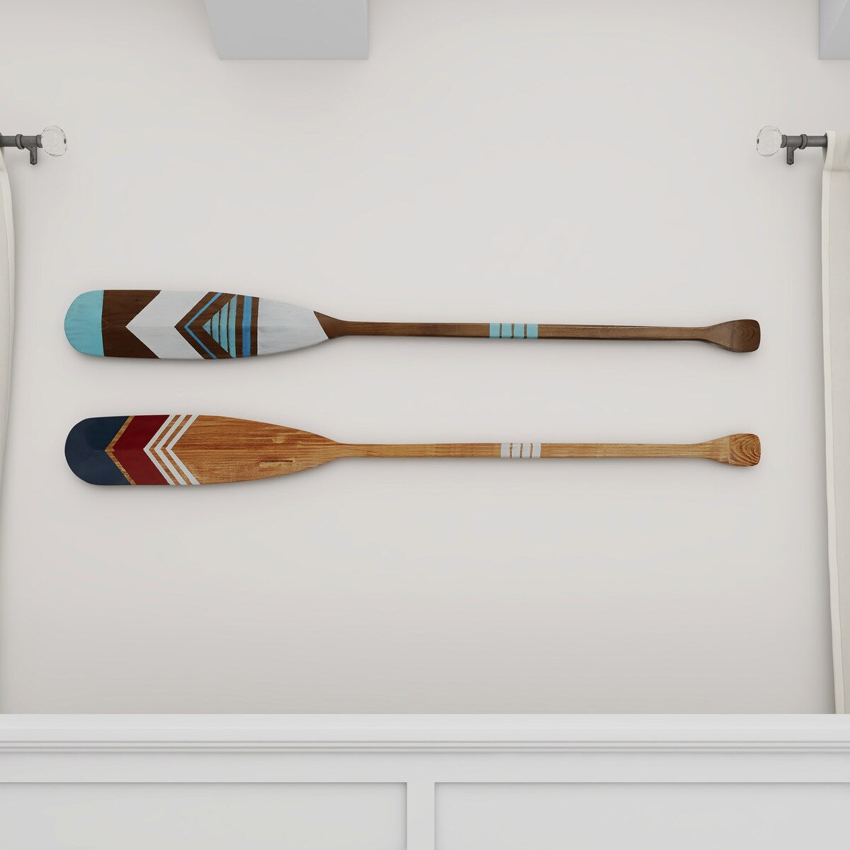 Wood Paddle Novelty Canoe Oar Home Wall Decor with Arrow and Stripe Patterns - Set of 2 Multi Colored - Roche River Decor