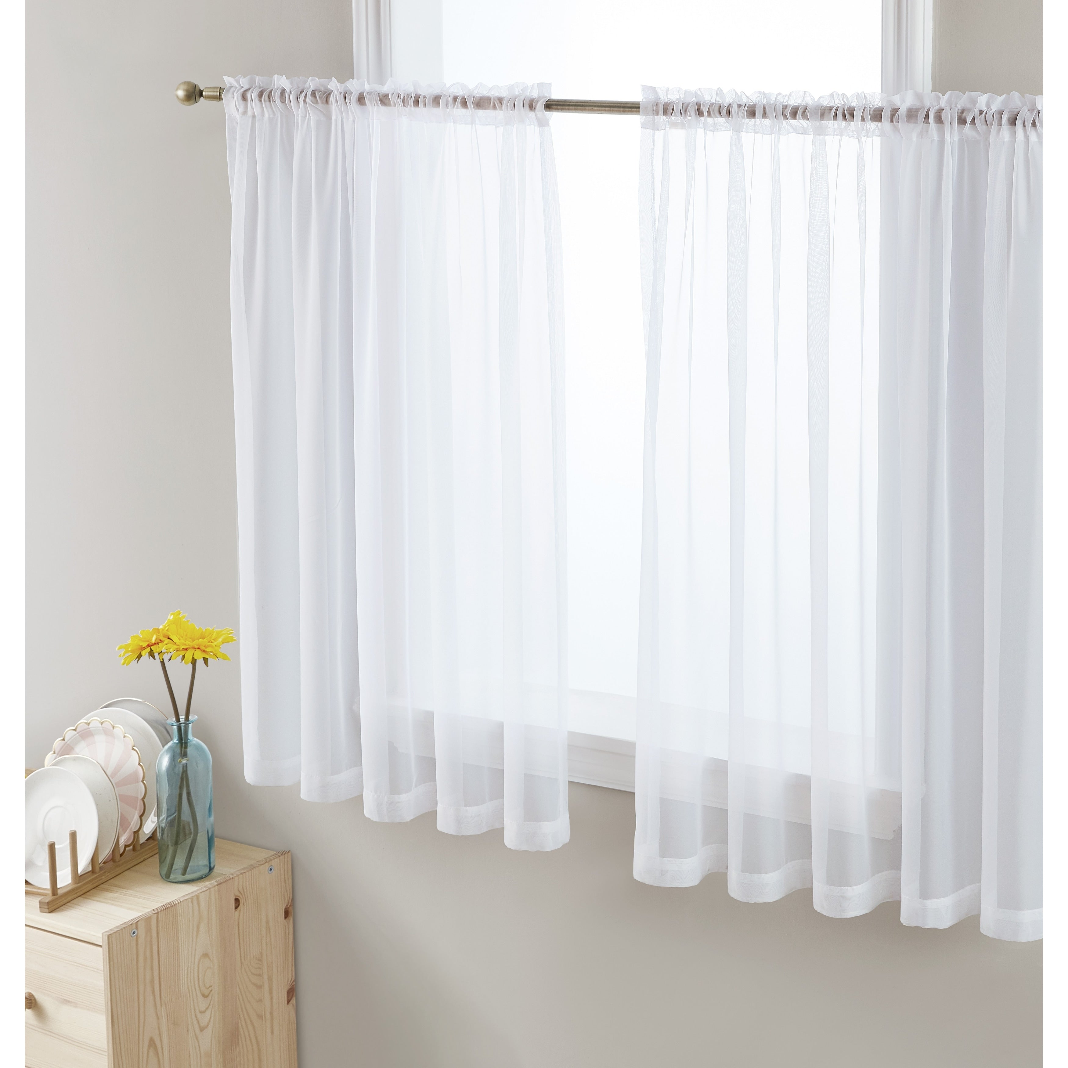 HLC.me Sheer Voile Window Treatment Rod Pocket Curtain Panels for Bedroom, Living Room, Kitchen - Set of 2 panels