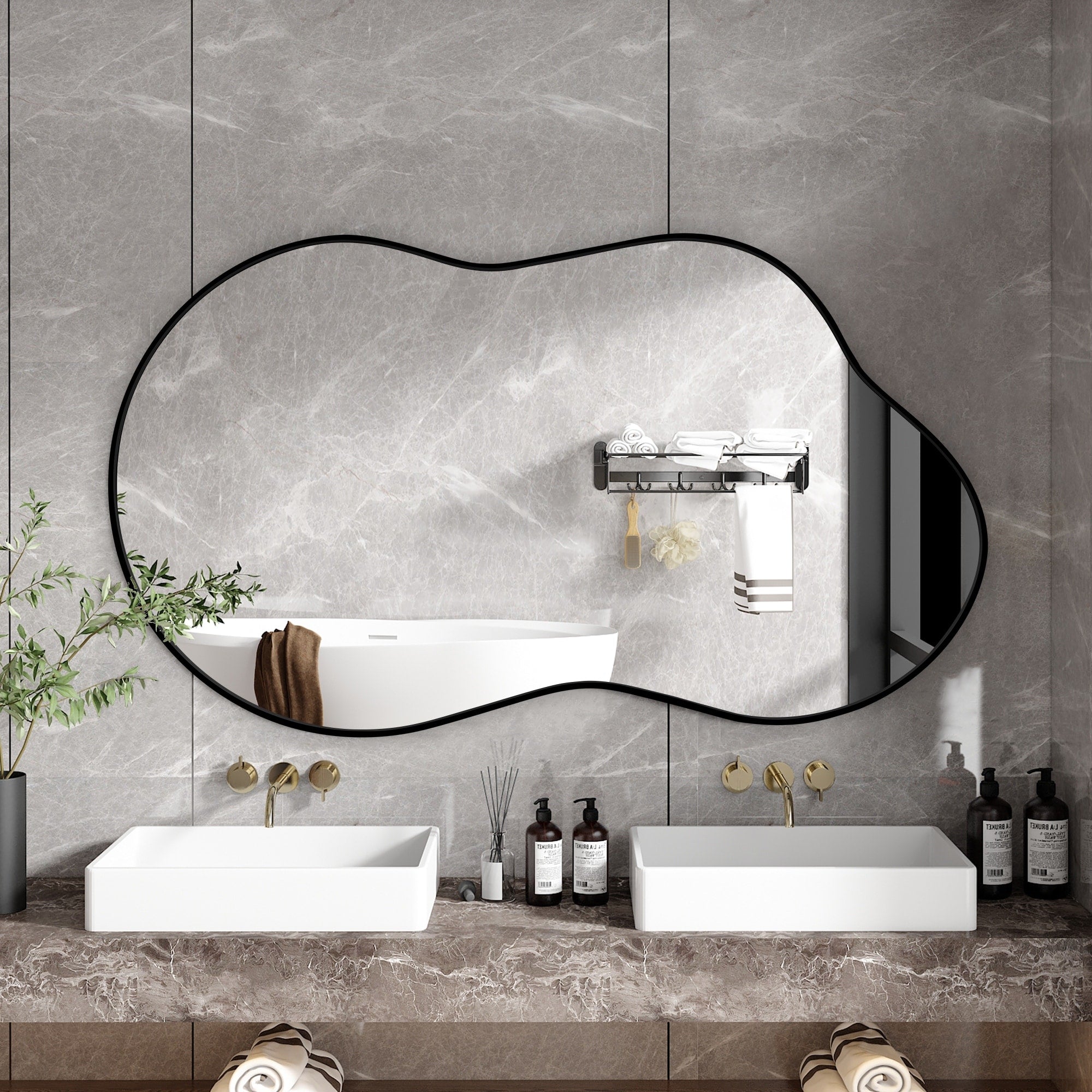 Irregular Aluminum Alloy Framed Wall Mirror Wavy Asymmetrical Mirror