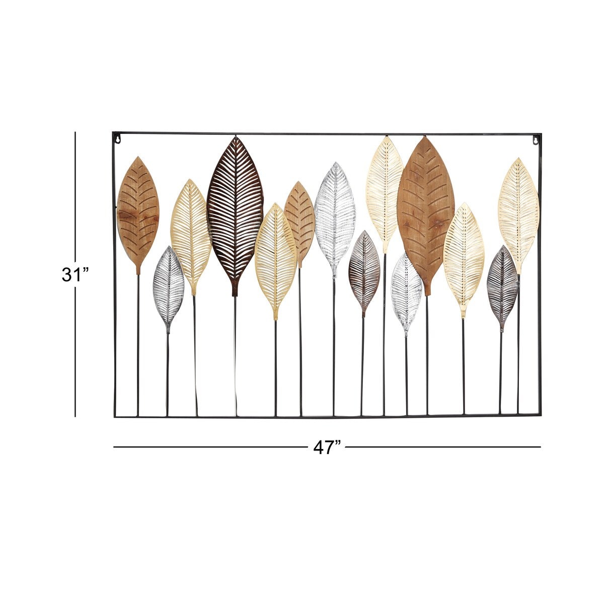 Metal Leaf Tall Cut-Out Home Wall Decor with Intricate Laser Cut Designs - Multi Colored - Roche River Decor