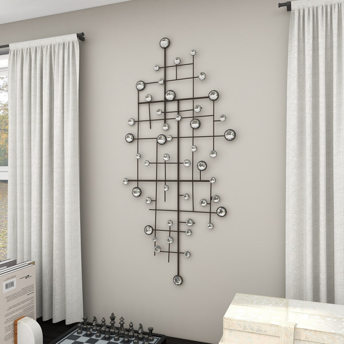 Metal Abstract Home Wall Decor with Crystal Embellishments - Silver - Roche River Decor