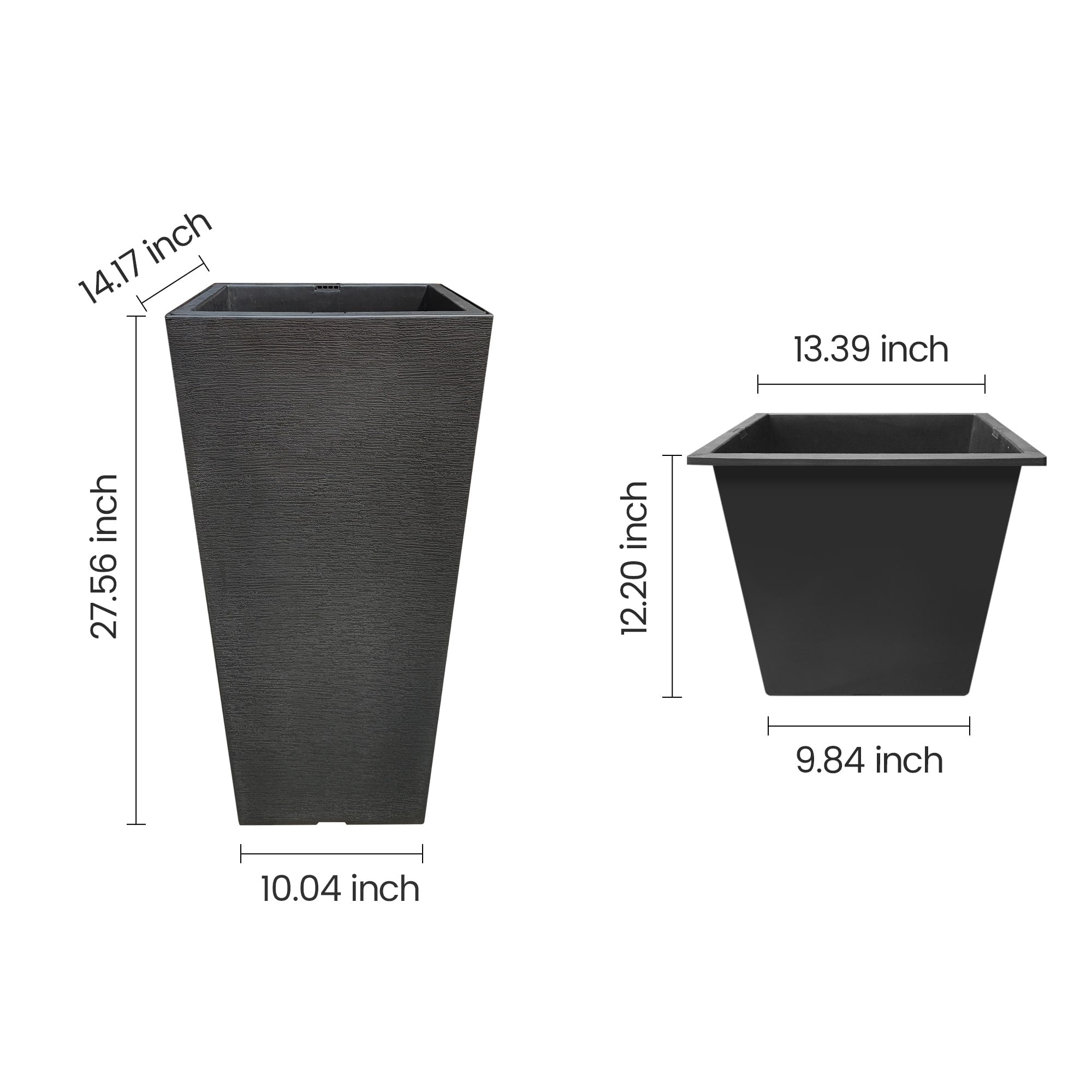 Kante Black Plastic Indoor Outdoor Self-Watering Planters (Set of 2) w/ Drainage Hole, Garden Patio Front Door