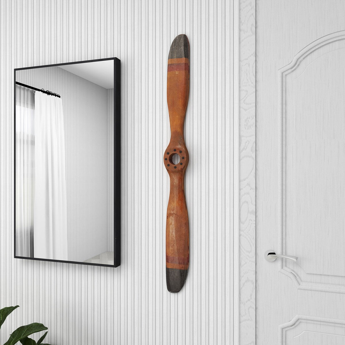 Wood Airplane Propeller 2 Blade Home Wall Decor with Aviation Detailing - Brown - Roche River Decor