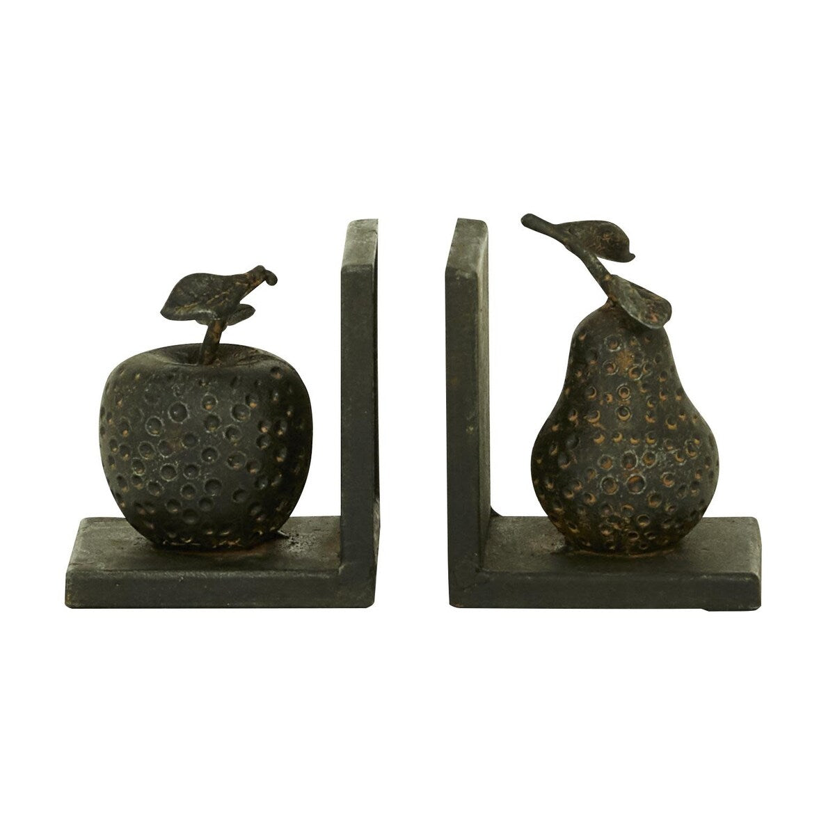 Metal Fruit Apple and Pear Decorative Bookends - Set of 2 Gray - Roche River Decor