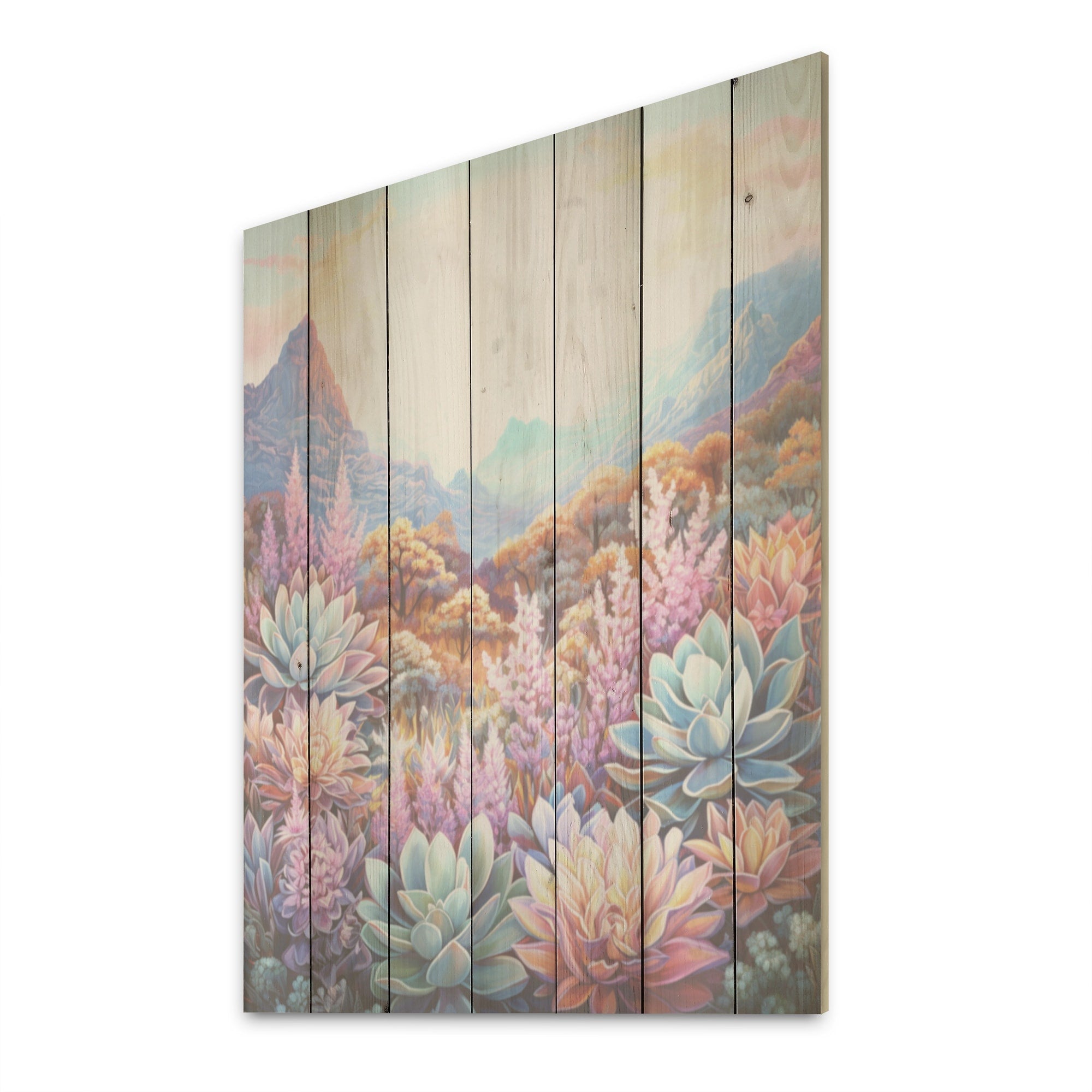 Designart Colorful Succulent Desert Charm I Succulent Wood Wall Decor - Traditional Wood Panel On Natural Pine Wood