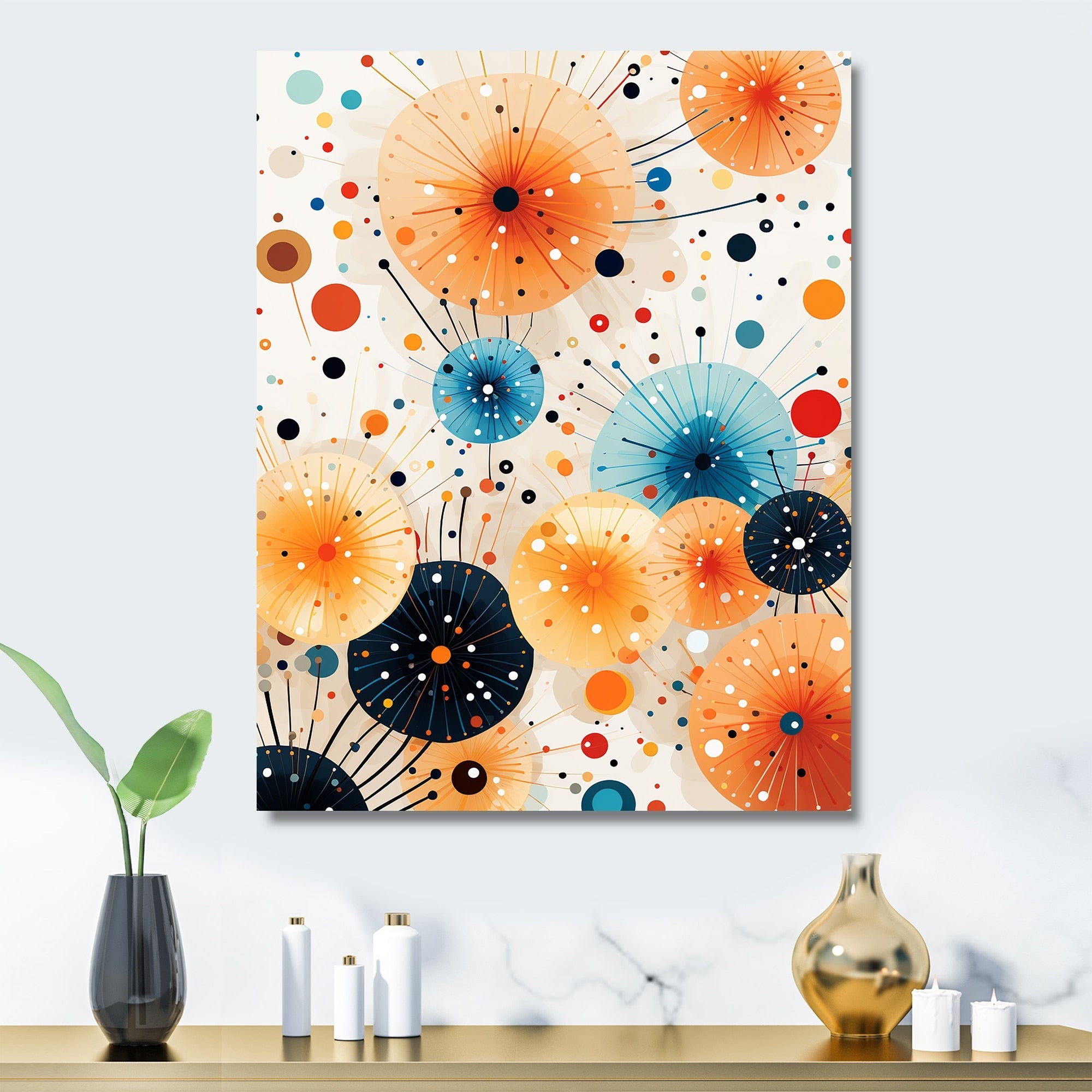 Designart Orange And Blue Fireworks Magic Fireworks Metal Wall Art - Orange Metal Wall Décor Modern Metal Art Work