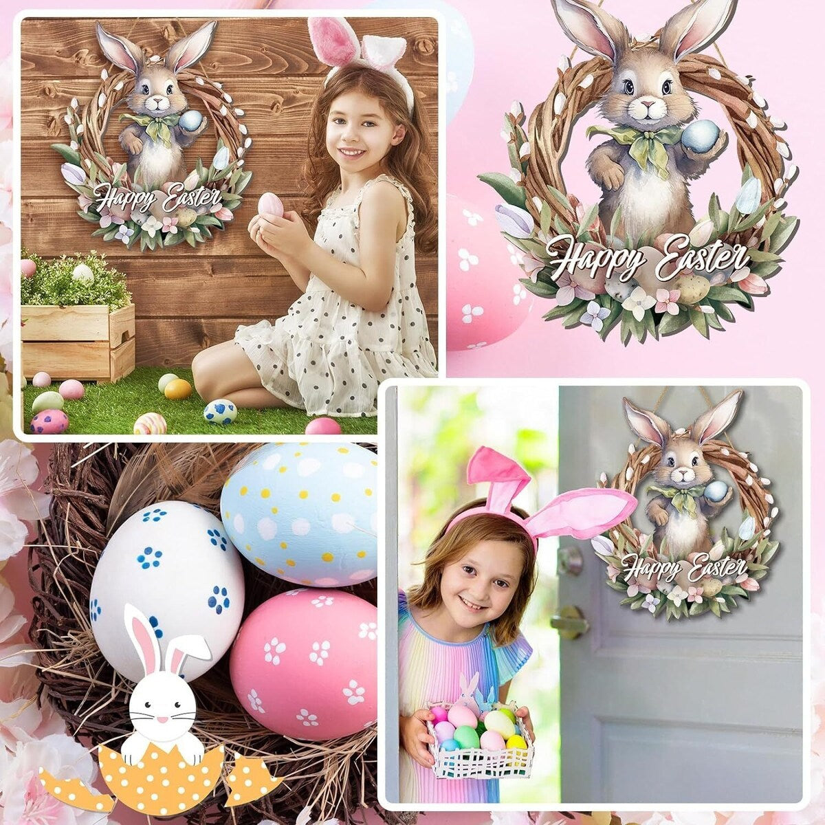 Easter Wreaths Wooden Bunny Sign