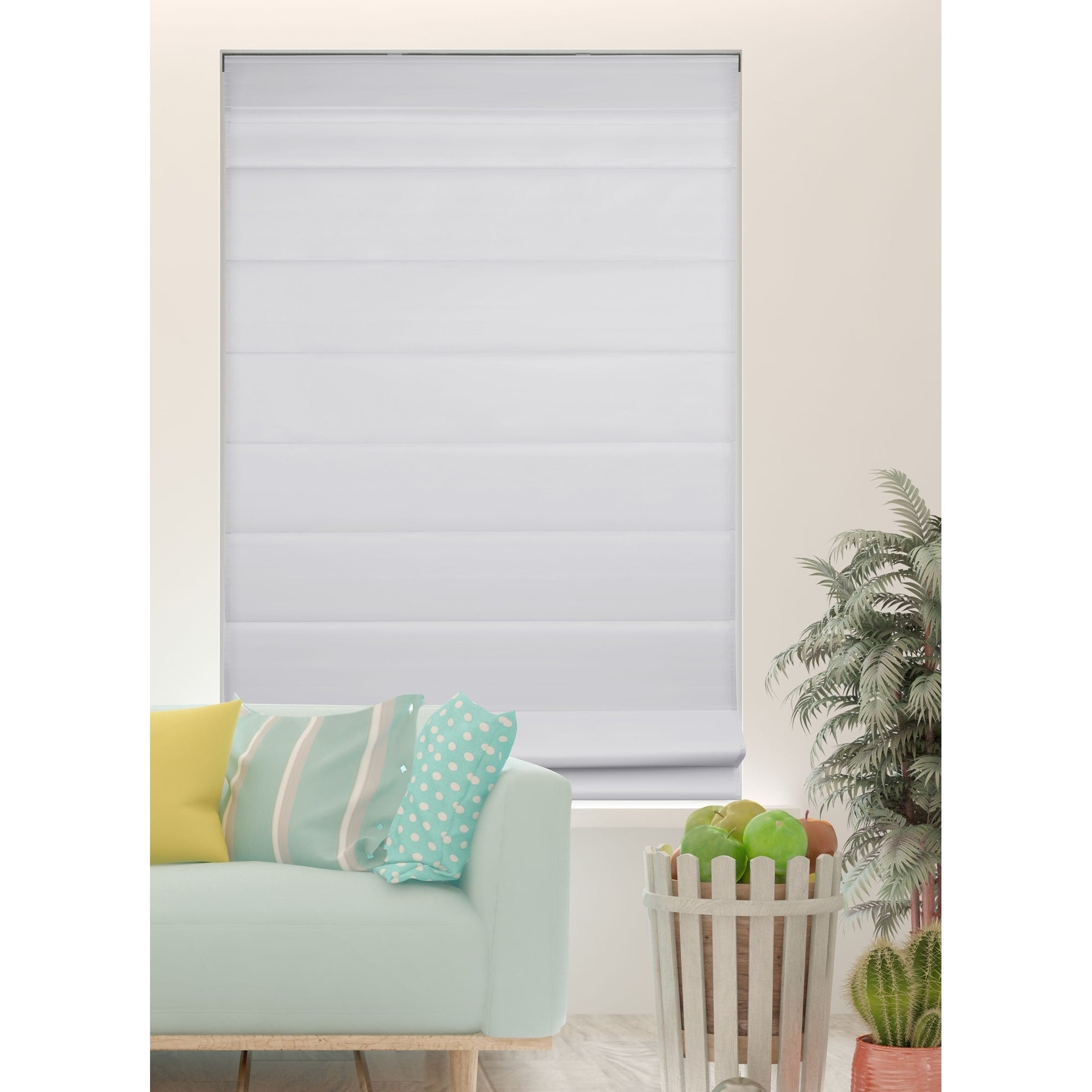 Arlo Blinds White Light Filtering Cordless Fabric Roman Shades