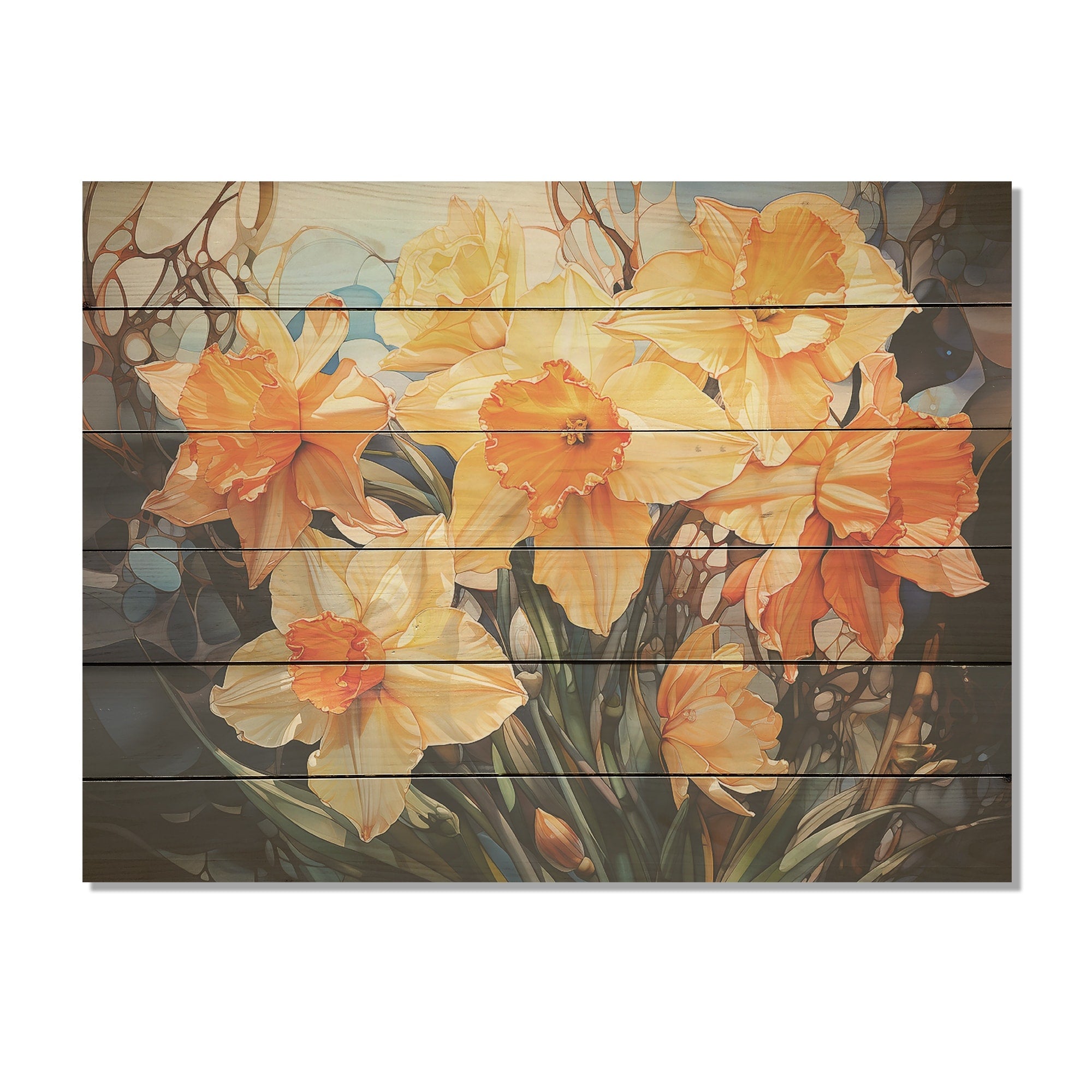 Designart Orange Daffodils Efflorescence Daffodils Wood Wall Decor Traditional Beige Wood Panel On Natural Pine Wood