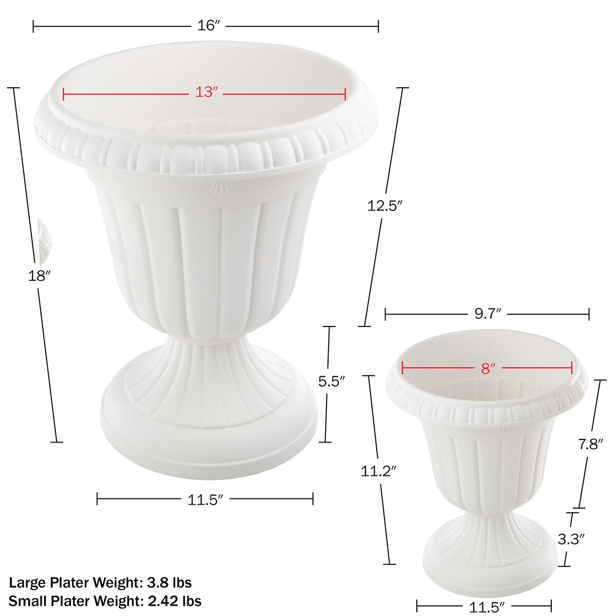 Pure Garden Large and Small Outdoor Urn Planter 2-Pack - Pack of 2