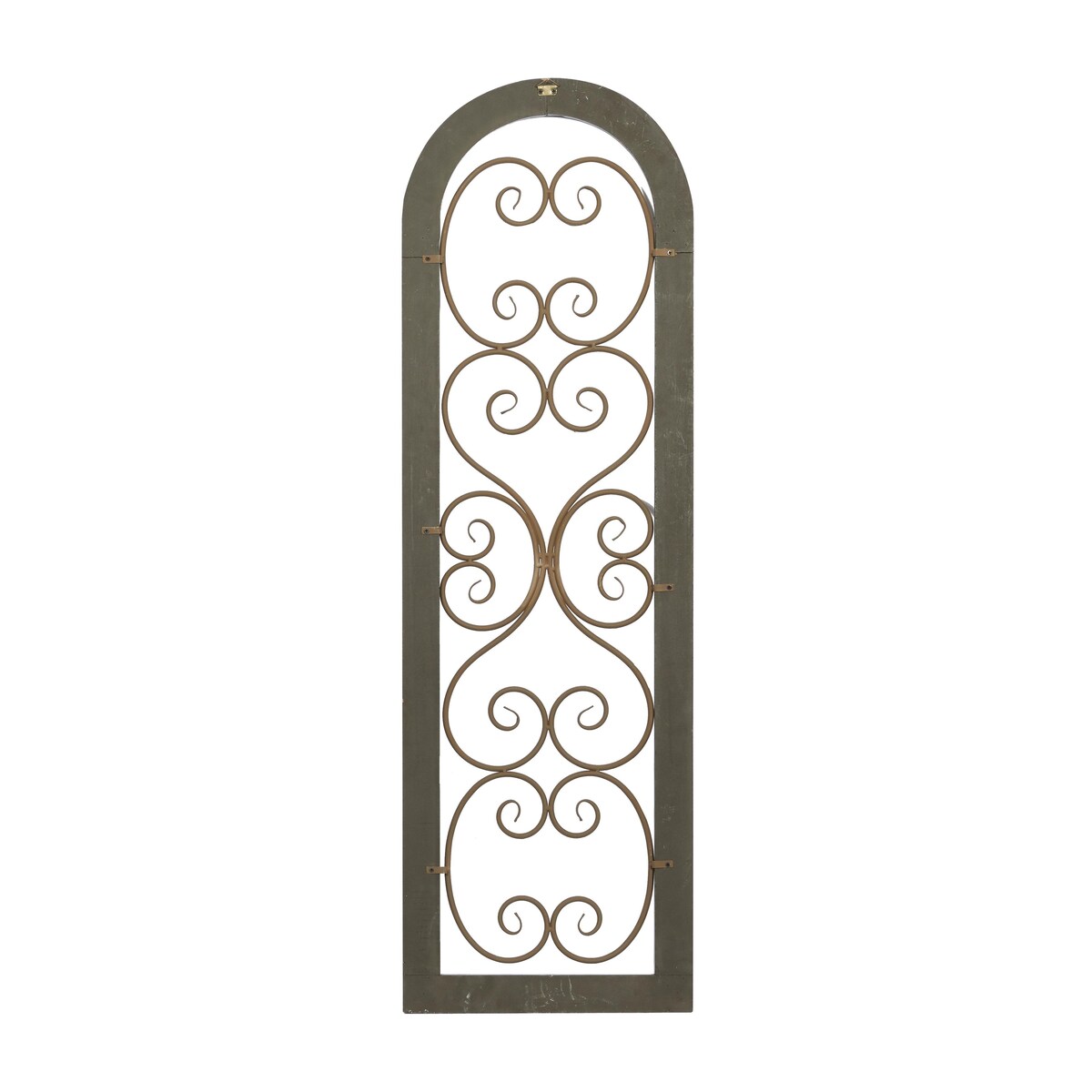 Wood Scroll Arched Window Inspired Home Wall Decor with Metal Scrollwork Relief - Brown - Roche River Decor