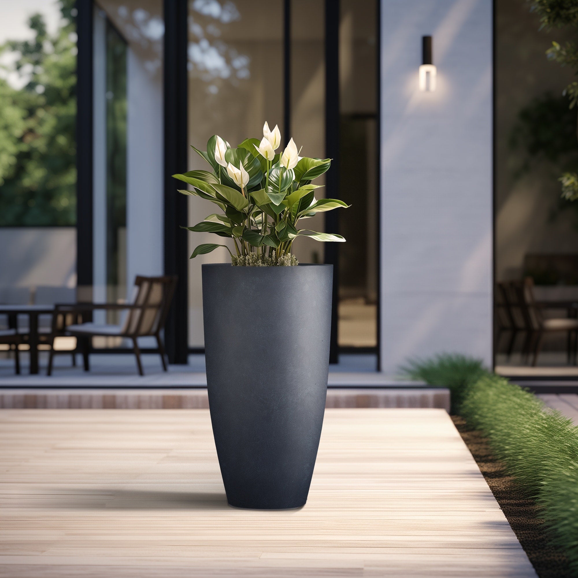 Tall Concrete Round Plant Pots / Large Indoor and Outdoor flower Planters