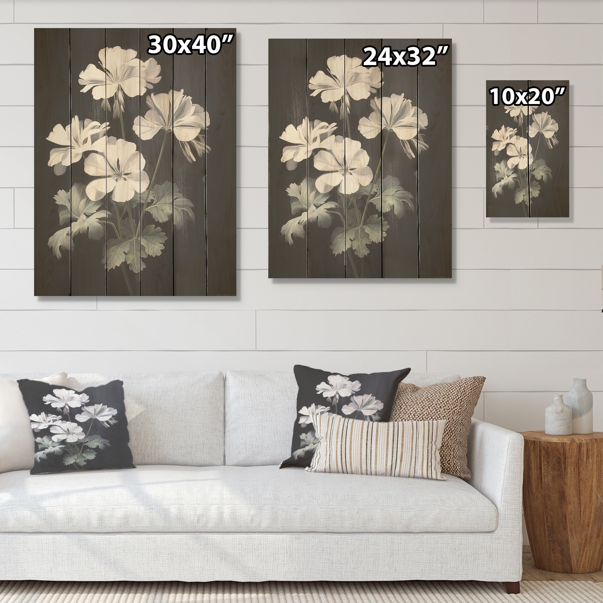 Designart Black And White Geranium Minimal Expression Geraniums Wall Art White Wood Panel On Natural Pine Wood