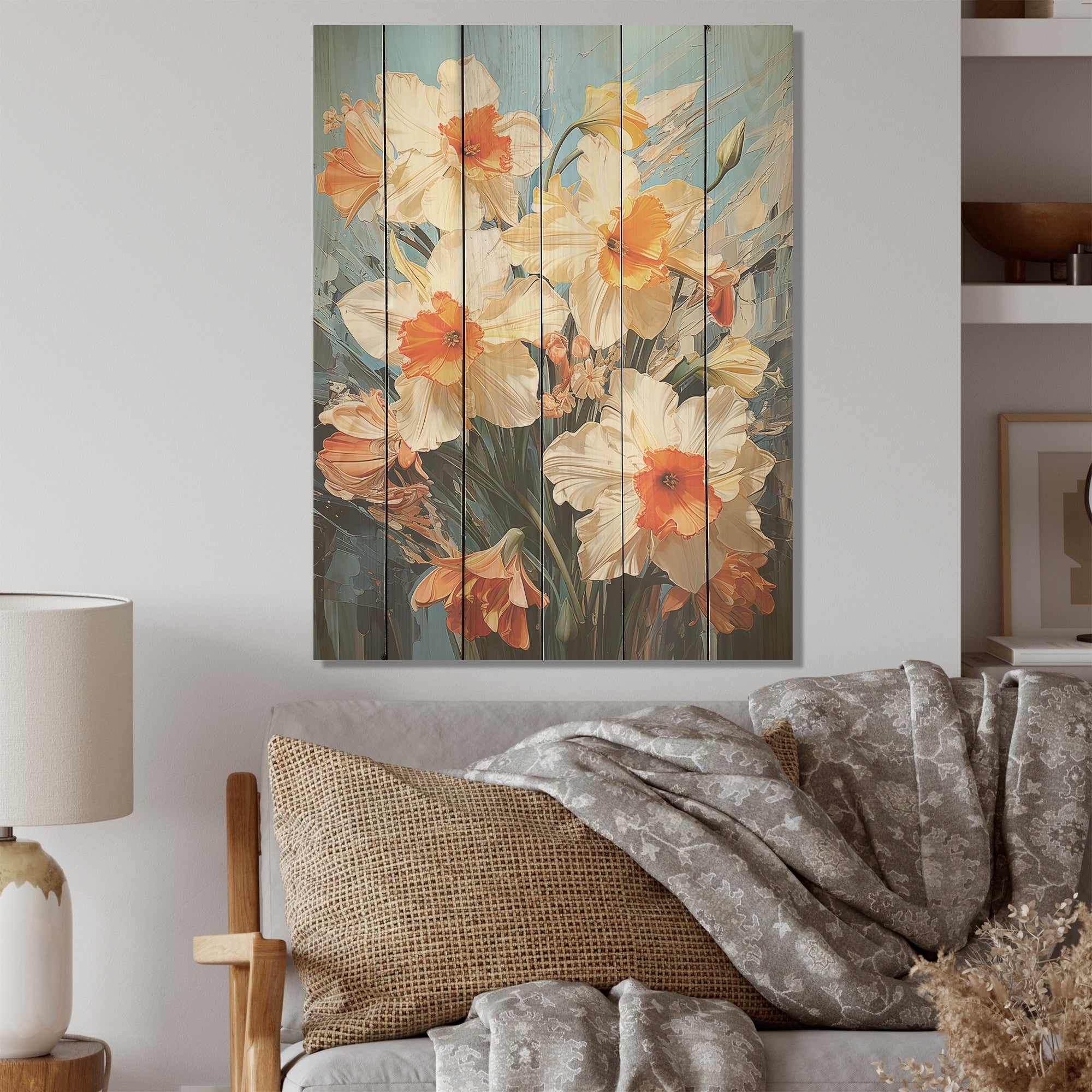 Designart Fauvist Verve Daffodils Brushwork I Daffodils Wood Wall Art - Traditional Wood Panel On Natural Pine Wood