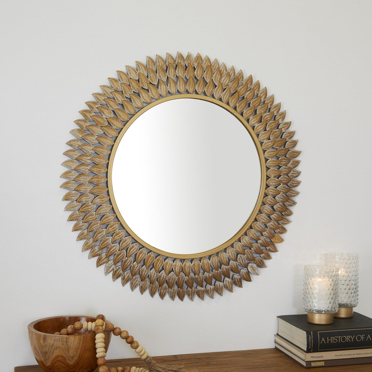 Metal Leaf Radial Room Wall Mirror - Gold - Roche River Decor