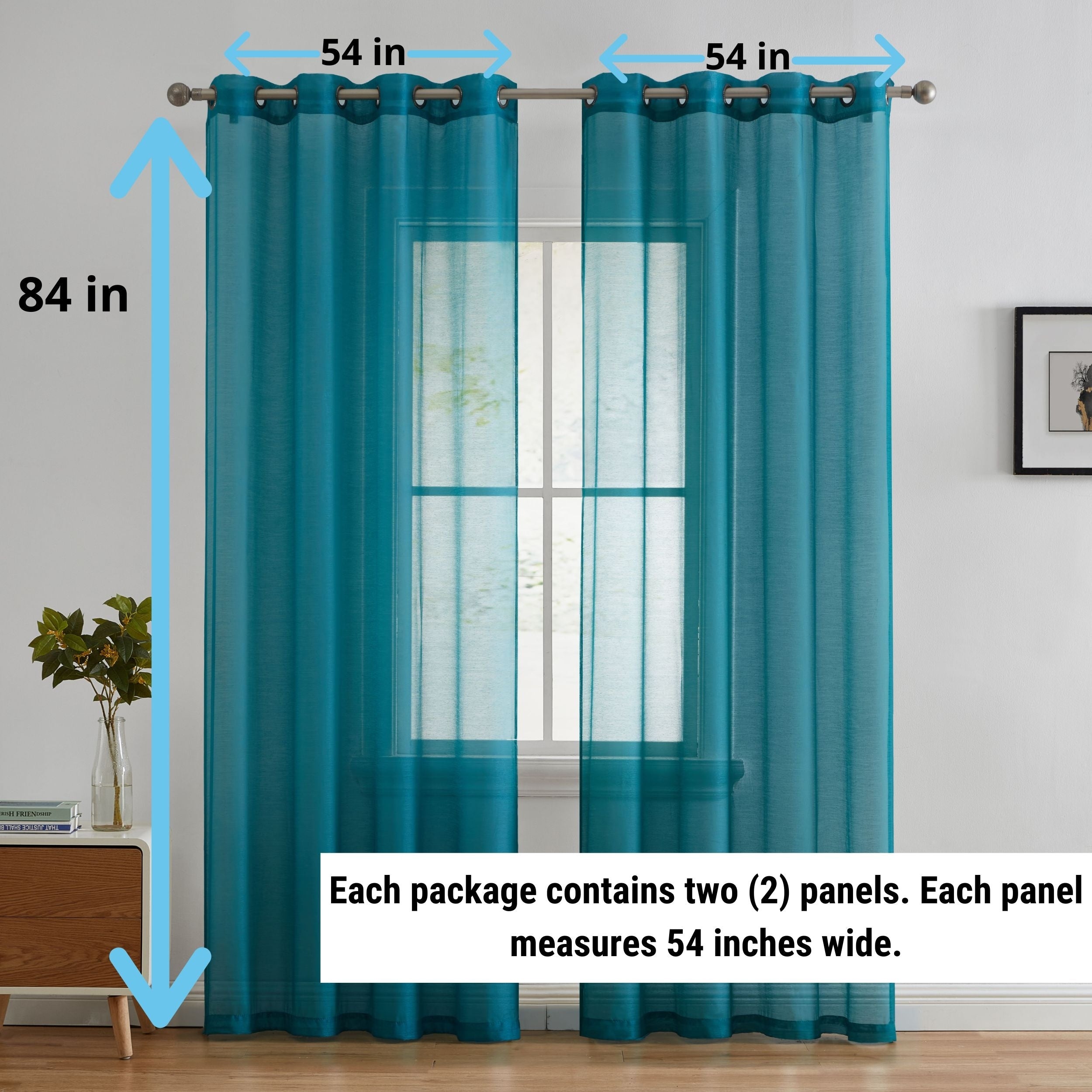 HLC.me 2 Piece Semi Sheer Voile Window Curtain Drapes Grommet Top Panels Bedroom, Living Room - Set of 2 panels