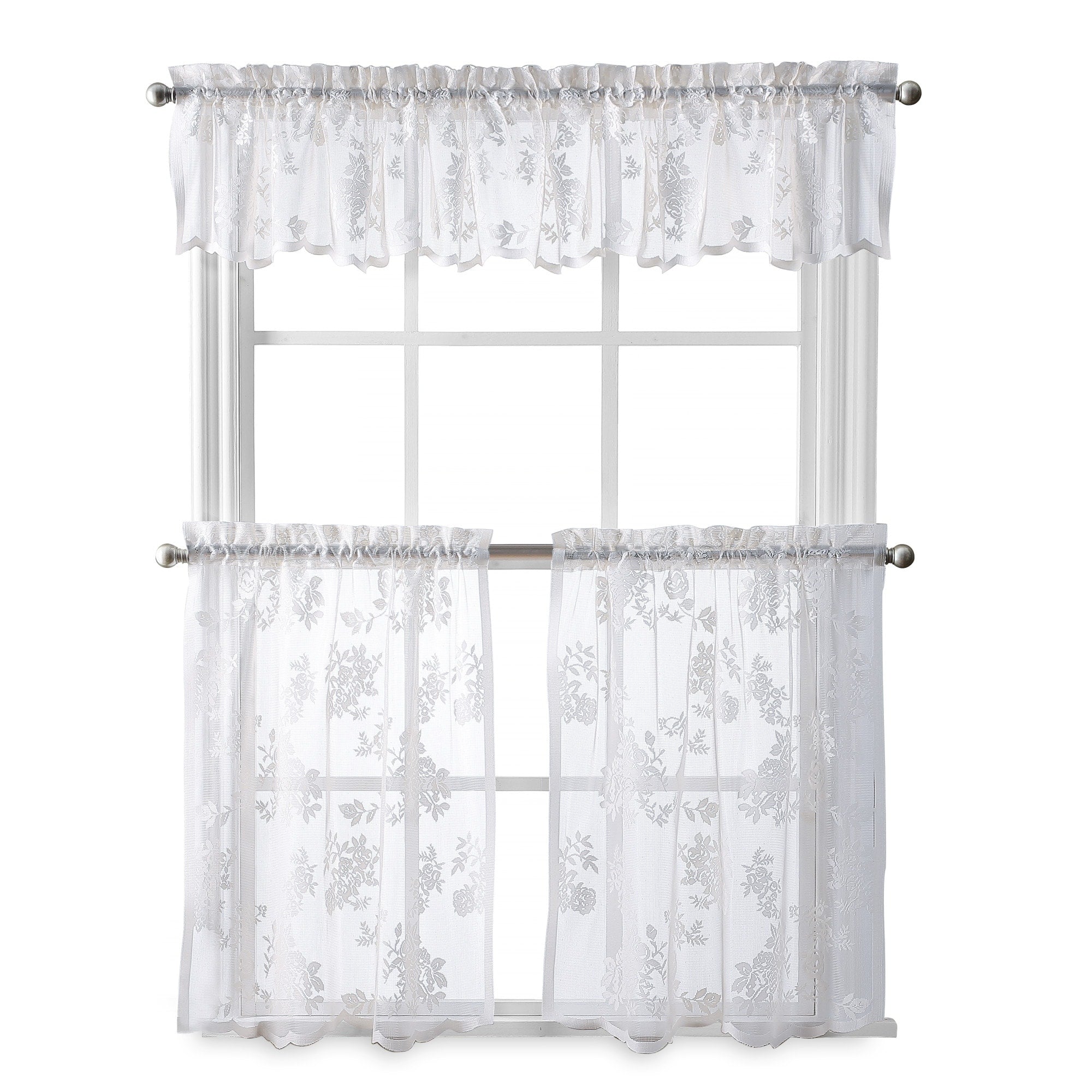 Curtainworks Sibella Lace Kitchen Curtain Valance and Tier Pair Curtain Collection