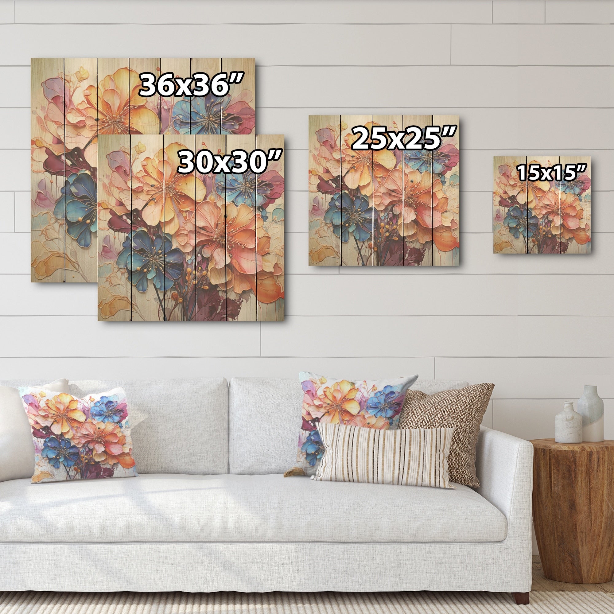 Designart Blue And Orange Hydrangea Blooming Hydrangea Wood Wall Decor - Traditional Wood Panel On Natural Pine Wood