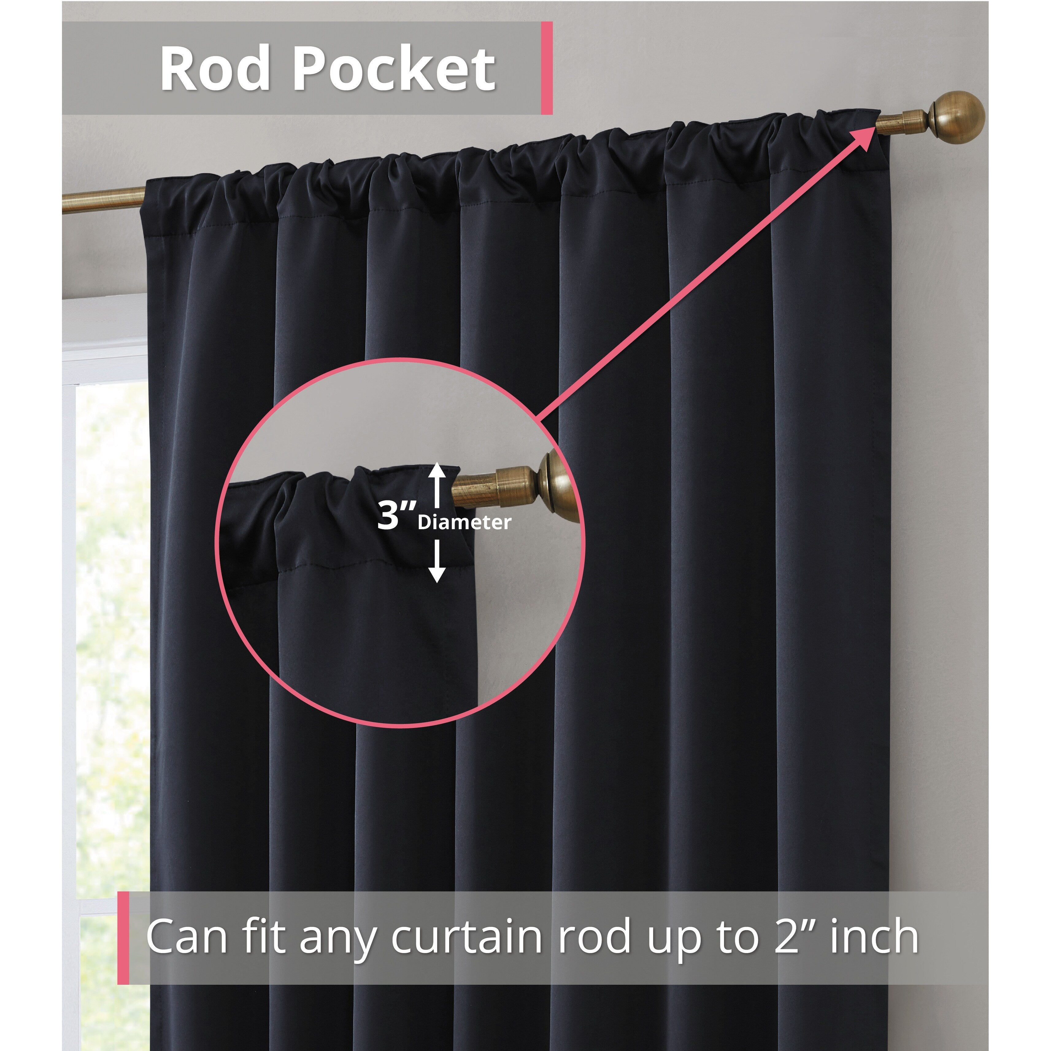 HLC.me Hamilton 100% Complete Blackout Lined Heavy Thermal Insulated Window Curtain Rod Pocket Back Tab Panels, 2 Panels