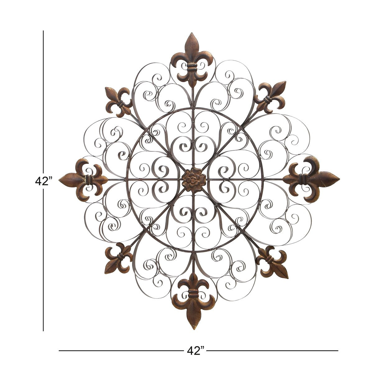 Metal Fleur De Lis Medallion Home Wall Decor with Detailed Scrollwork - Brown - Roche River Decor