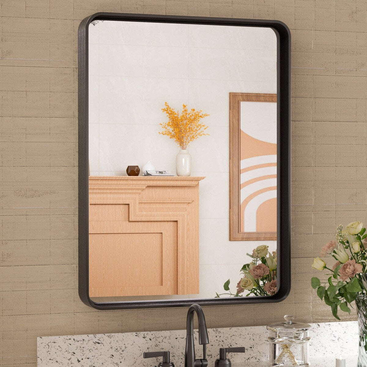 TETOTE Modern Metal Frame Wall Mounted Bathroom Vanity Mirror