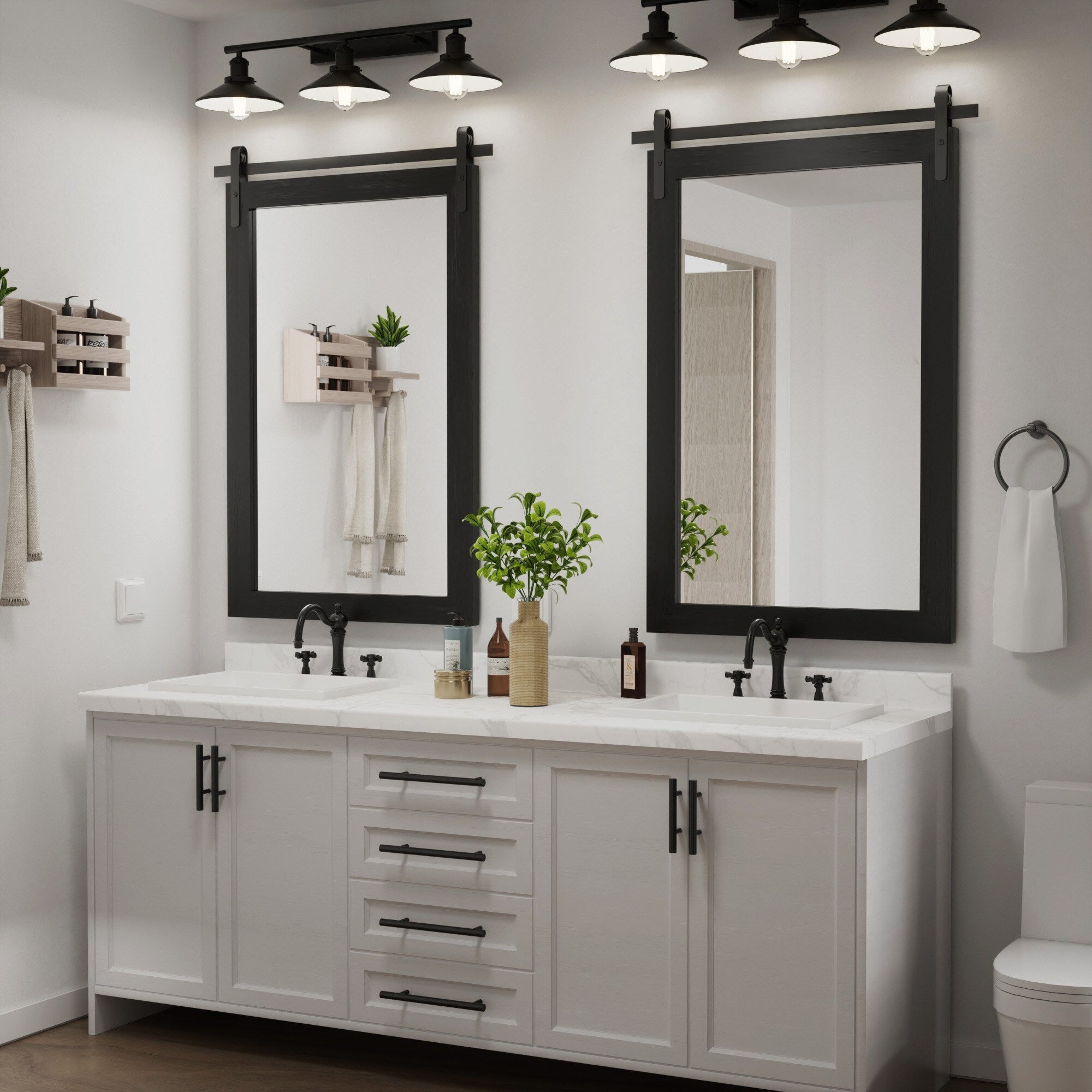 Modern Wall Mirrors, Rectangular Mirror with Wood Framed, Bathroom Mirror Barn Mirror Barn Door Mirror with Multi Size