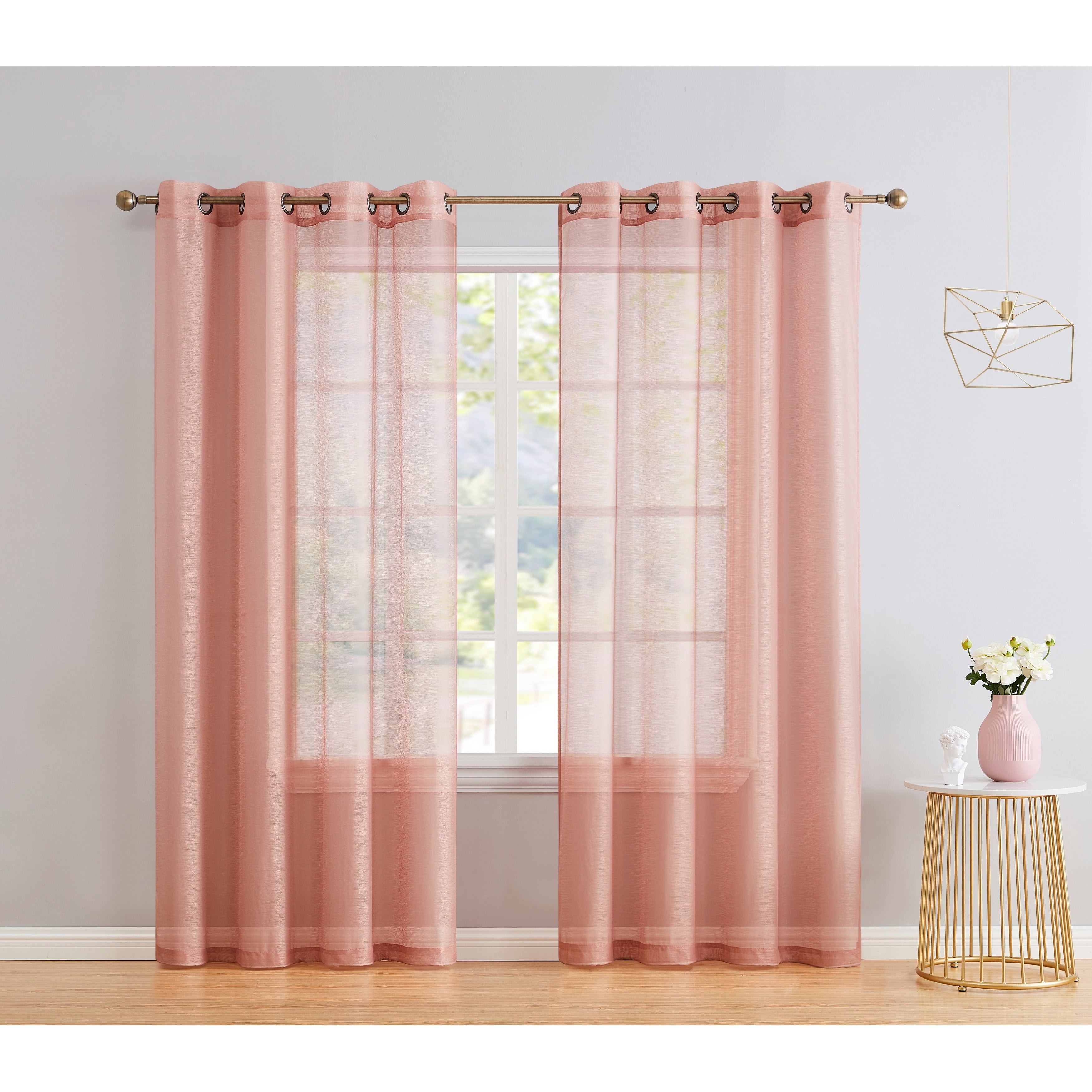 HLC.me 2 Piece Semi Sheer Voile Window Curtain Drapes Grommet Top Panels Bedroom, Living Room - Set of 2 panels