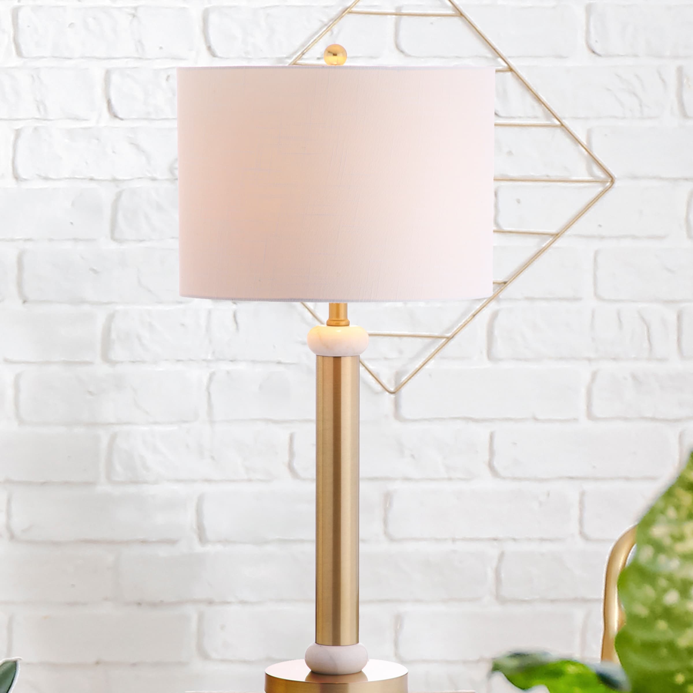 Treat 27 Metal/Marble LED Table Lamp, Gold/White by JONATHAN Y