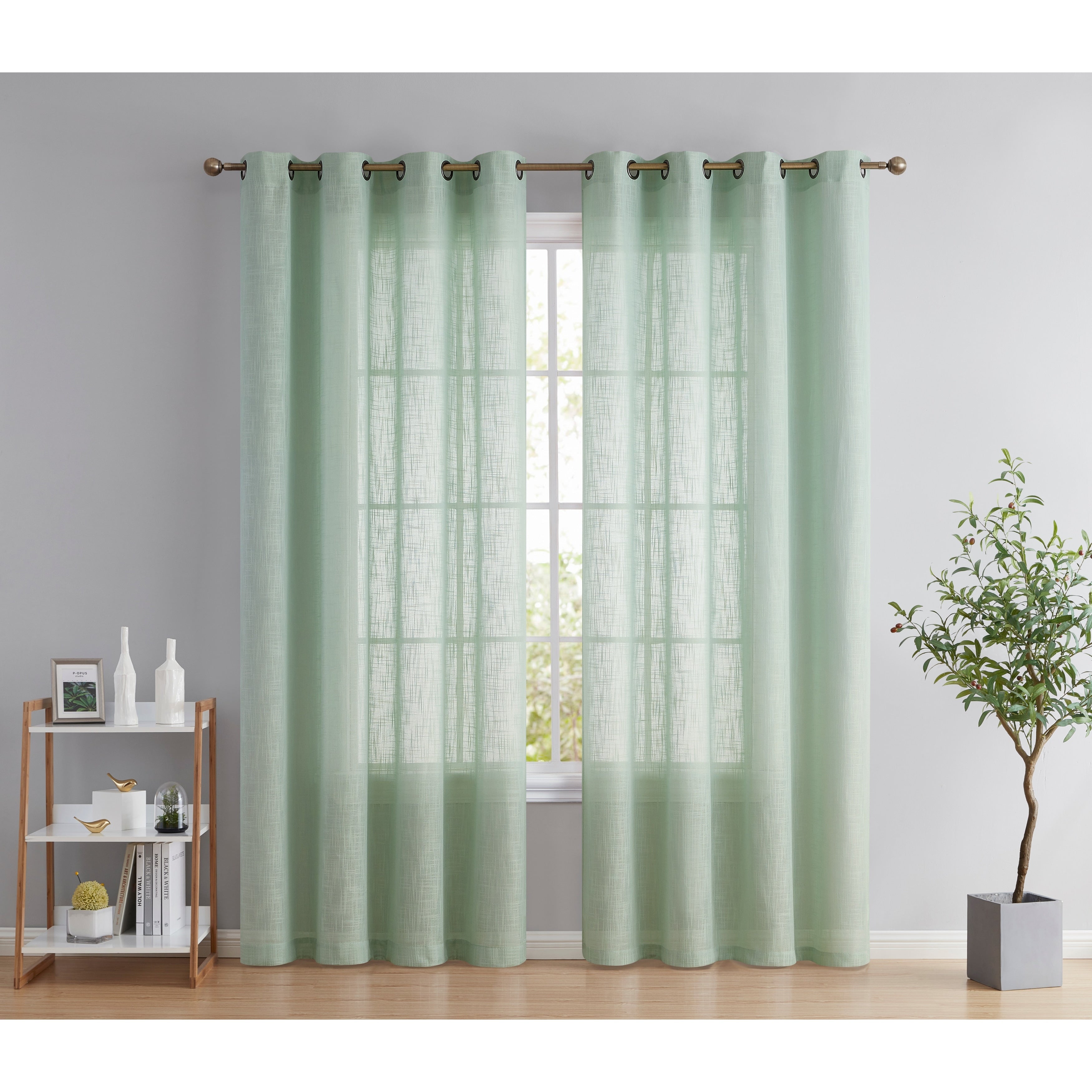 HLC.me Abbey Faux Linen Textured Semi Sheer Privacy Light Filtering Transparent Window Grommet Curtain Panels, Pair