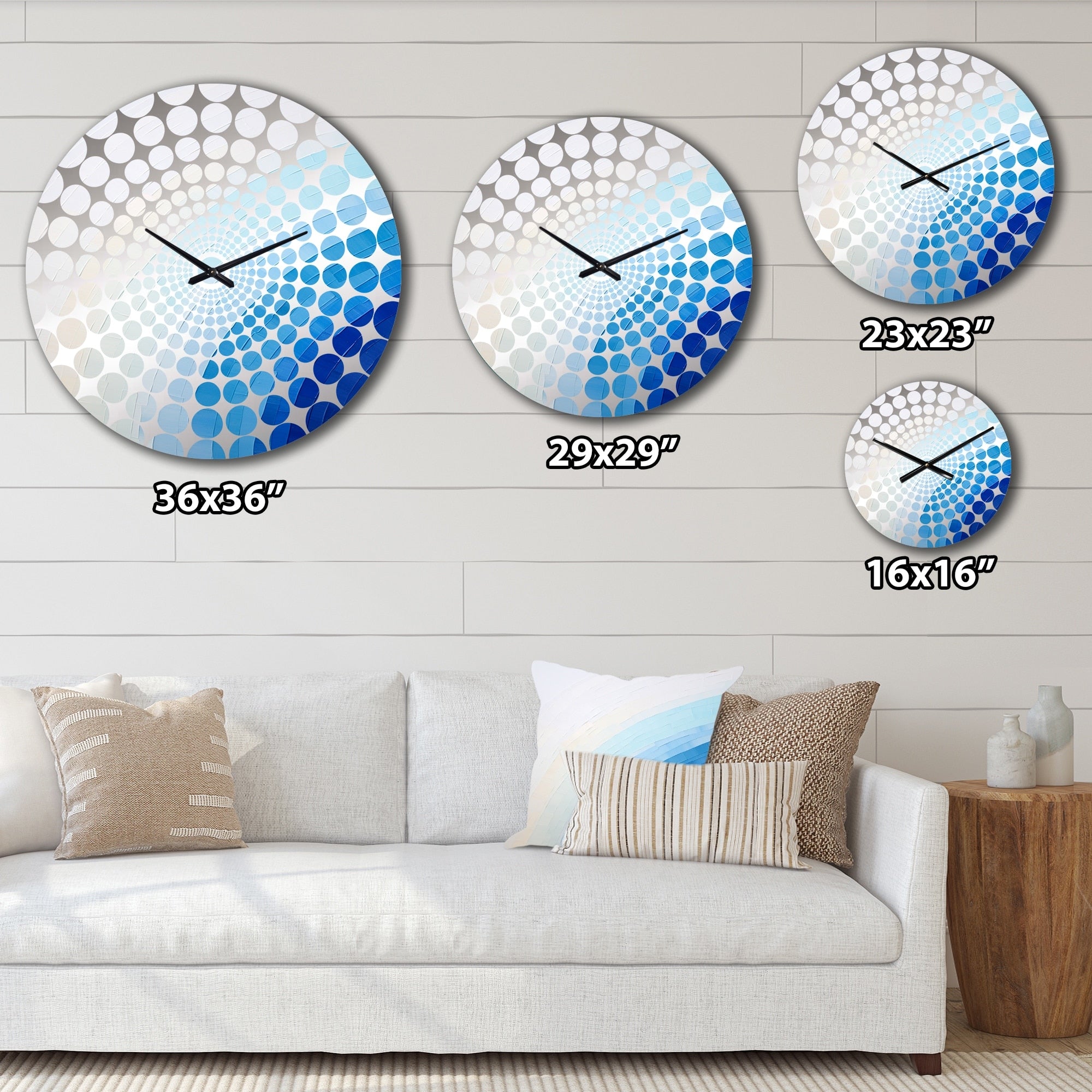 Designart Blue And White Arc Of Simplicity Blue Rainbow Clocks Traditional Wall Clocks For Hallway Décor