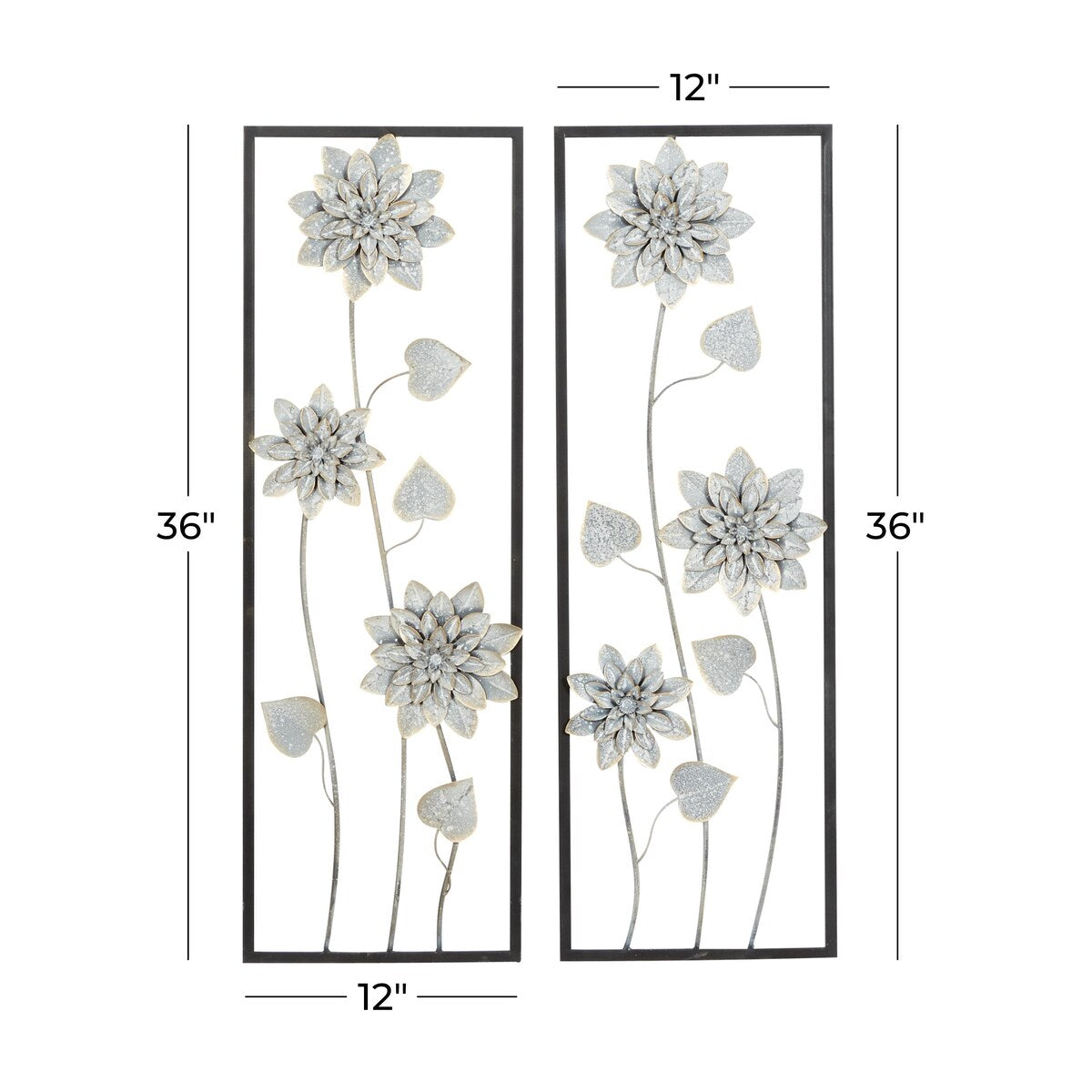 Metal Floral Home Wall Decor with Black Frame - Set of 2 Gray - Roche River Decor