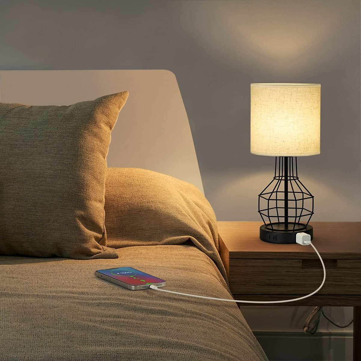 2 Pack Bedside Touch Control Table Lamp with 2 AC Outlets - 2PCS