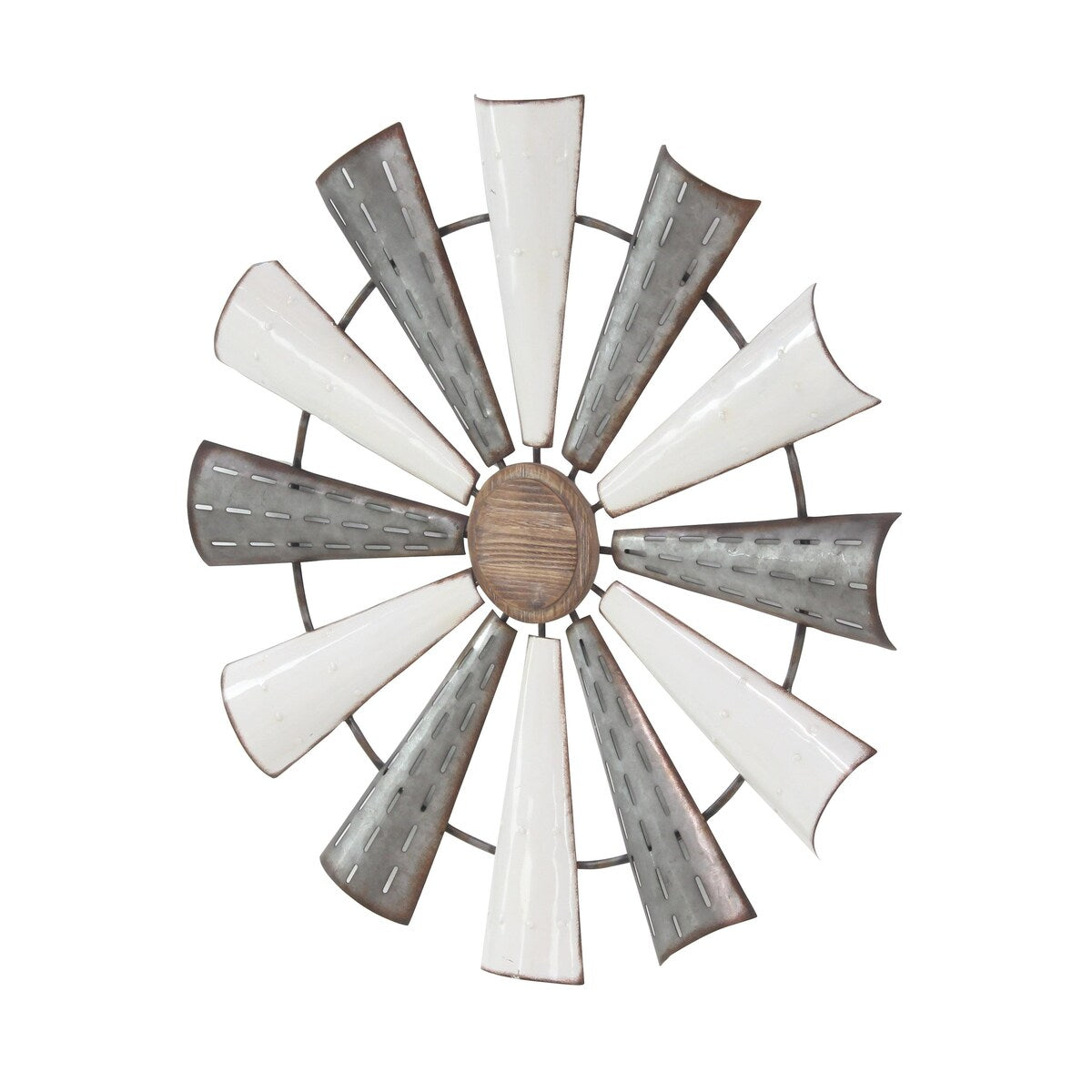 Metal Windmill Home Wall Decor with Galvanized Metal Accents - White - Roche River Decor