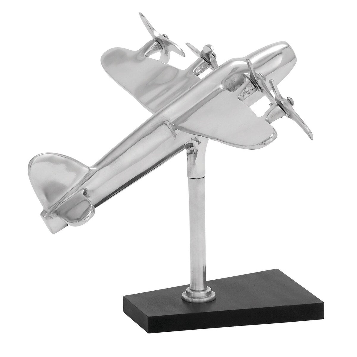 Aluminum Metal Airplane Decorative Sculpture with Black Base - Silver - Roche River Decor