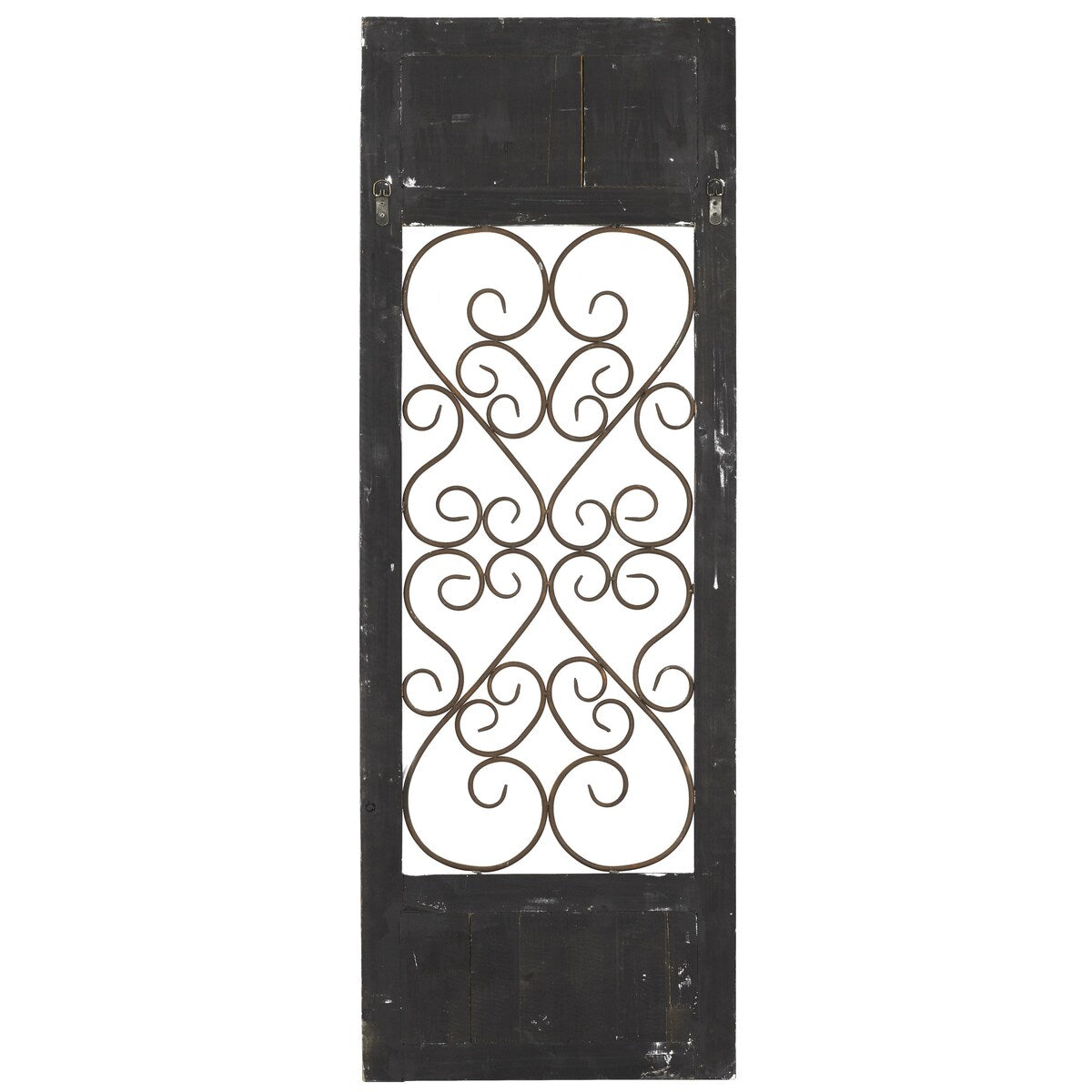 Wood Scroll Window Inspired Panel Home Wall Decor with Copper Metal Scrollwork - Brown - Roche River Decor