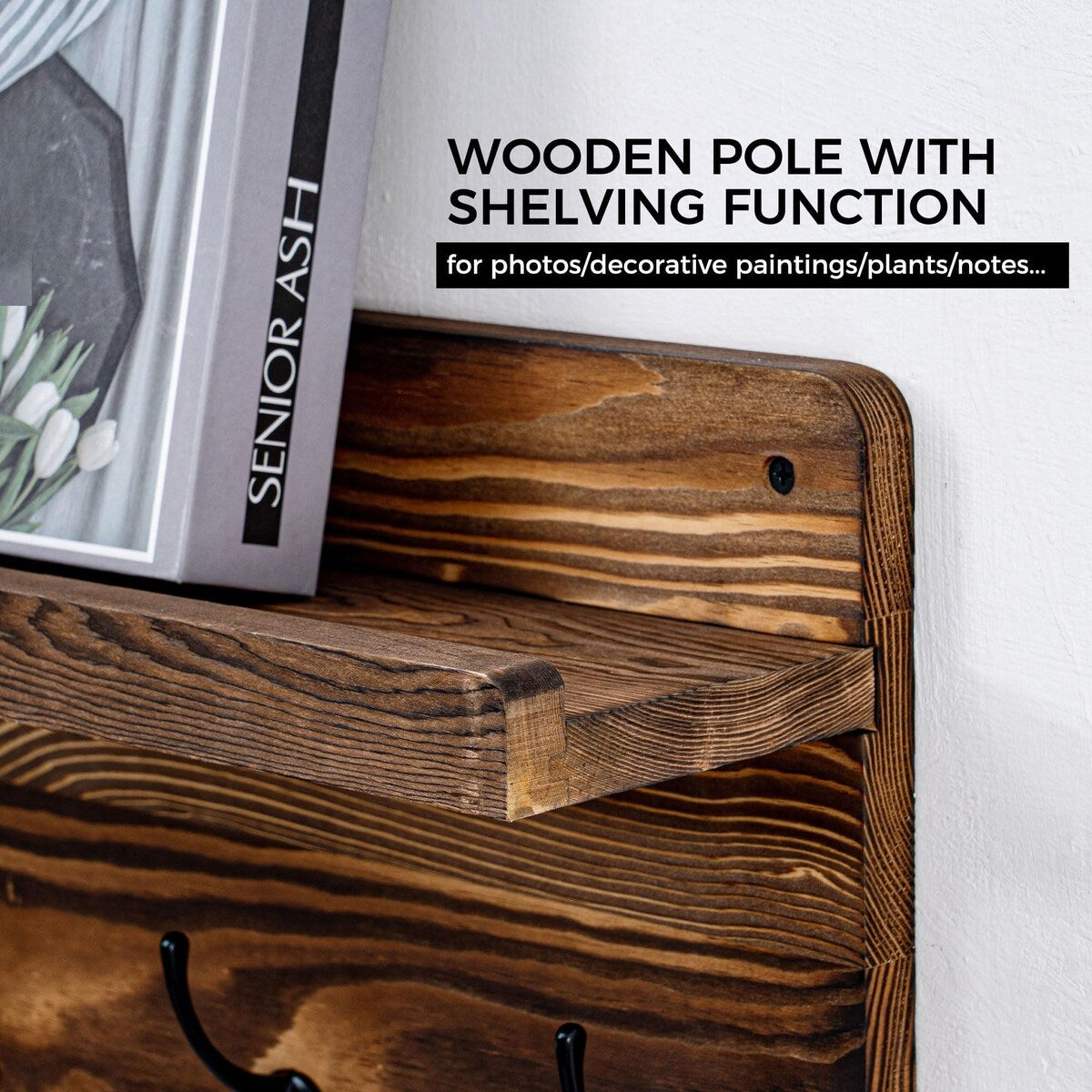 Solid Wood Wall 12 - Hook Coat Rack with Shelf