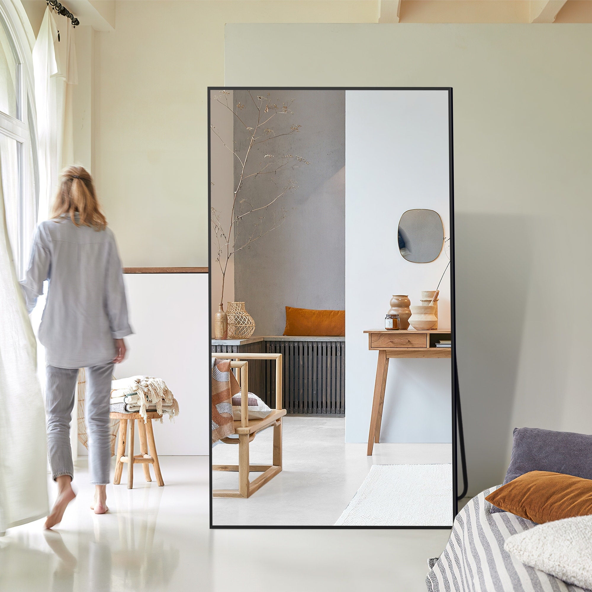 Rectangle Full Length Mirror,Floor Mirror with Stand,Hanging/Leaning