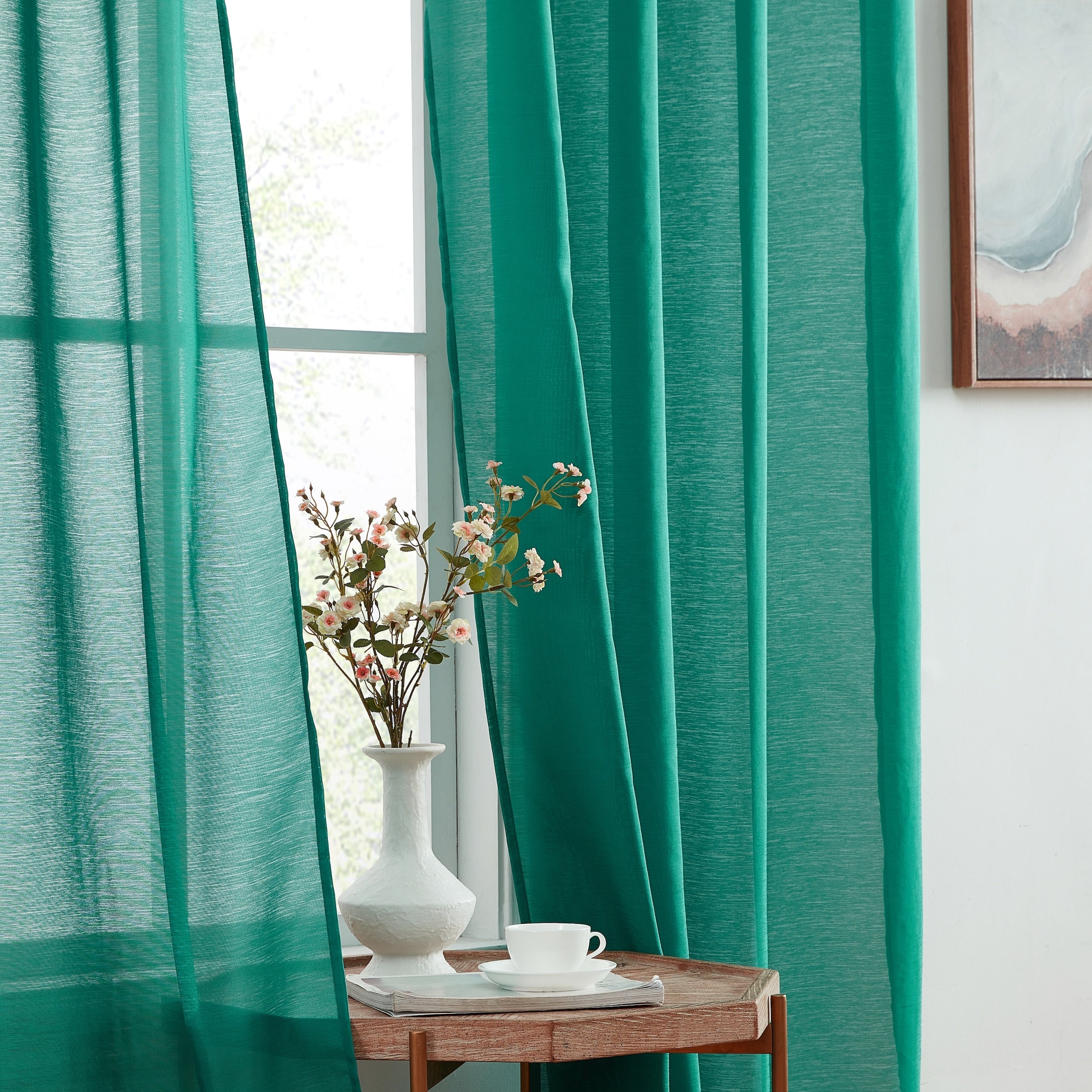 HLC.me 2 Piece Semi Sheer Voile Window Curtain Drapes Grommet Top Panels Bedroom, Living Room - Set of 2 panels