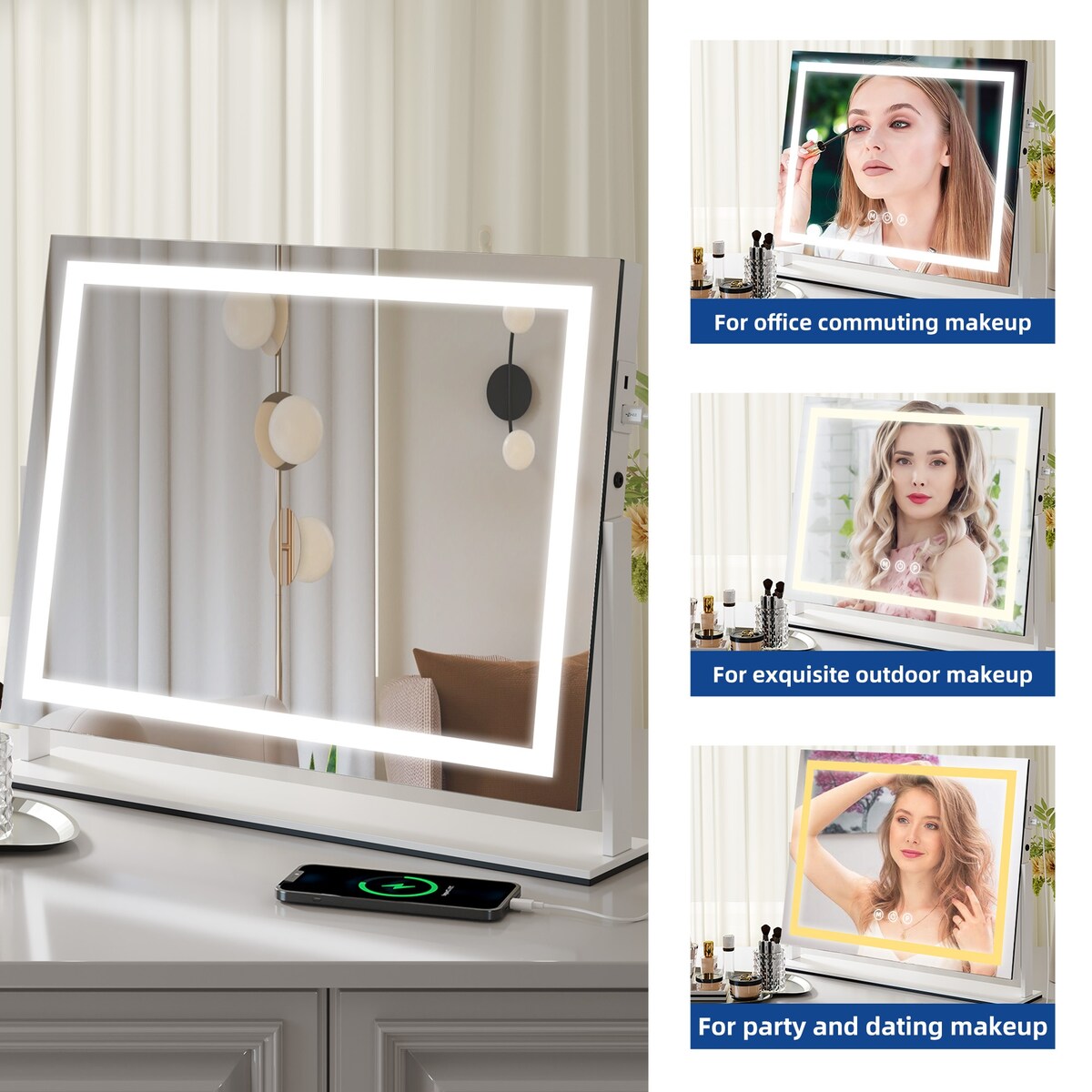 Moasis Makeup Vanity Mirror with LED Light, USB Charging Port 10X Magnification Mirrors with Bluetooth Speaker