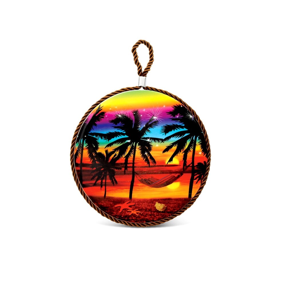 CoTa Global - Multicolored Palm Tree Ceramic Pot Holder - 7 Inches - Multi-Color