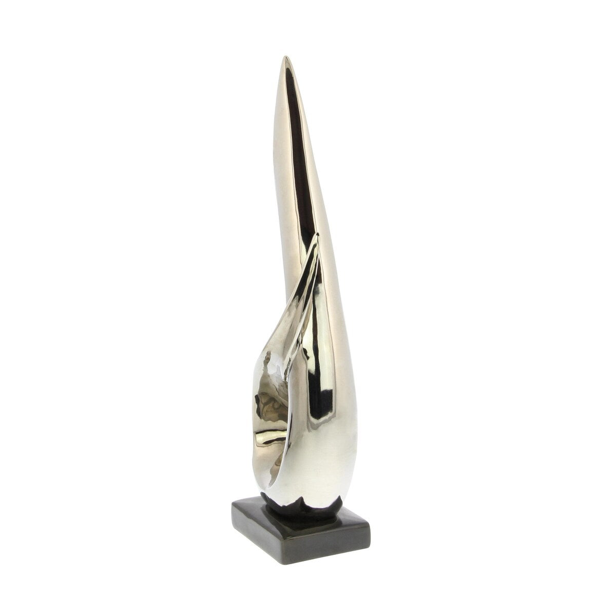 Porcelain Ceramic Abstract Decorative Sculpture with Black Base - Silver - Roche River Decor