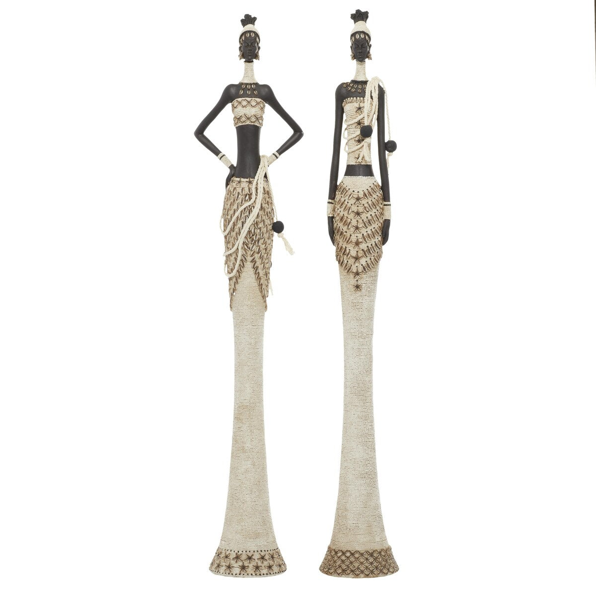 Polystone Woman Handmade Standing African Decorative Sculpture with Intricate Details - Set of 2 White - Roche River Decor