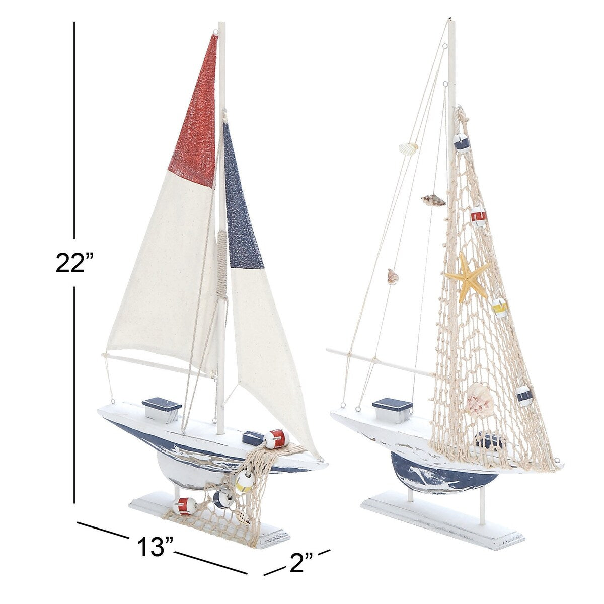 Wood Sail Boat Handmade Decorative Sculpture - Set of 2 White - Roche River Decor