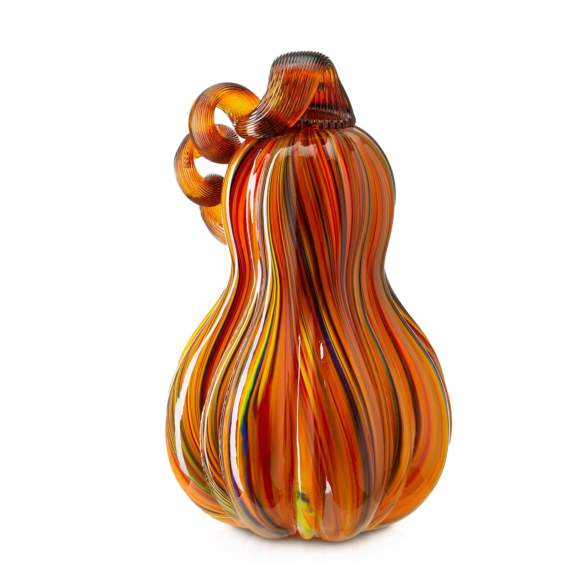 Glitzhome Handblown Multi Striped Fall Harvest Glass Pumpkins Thanksgiving Gift