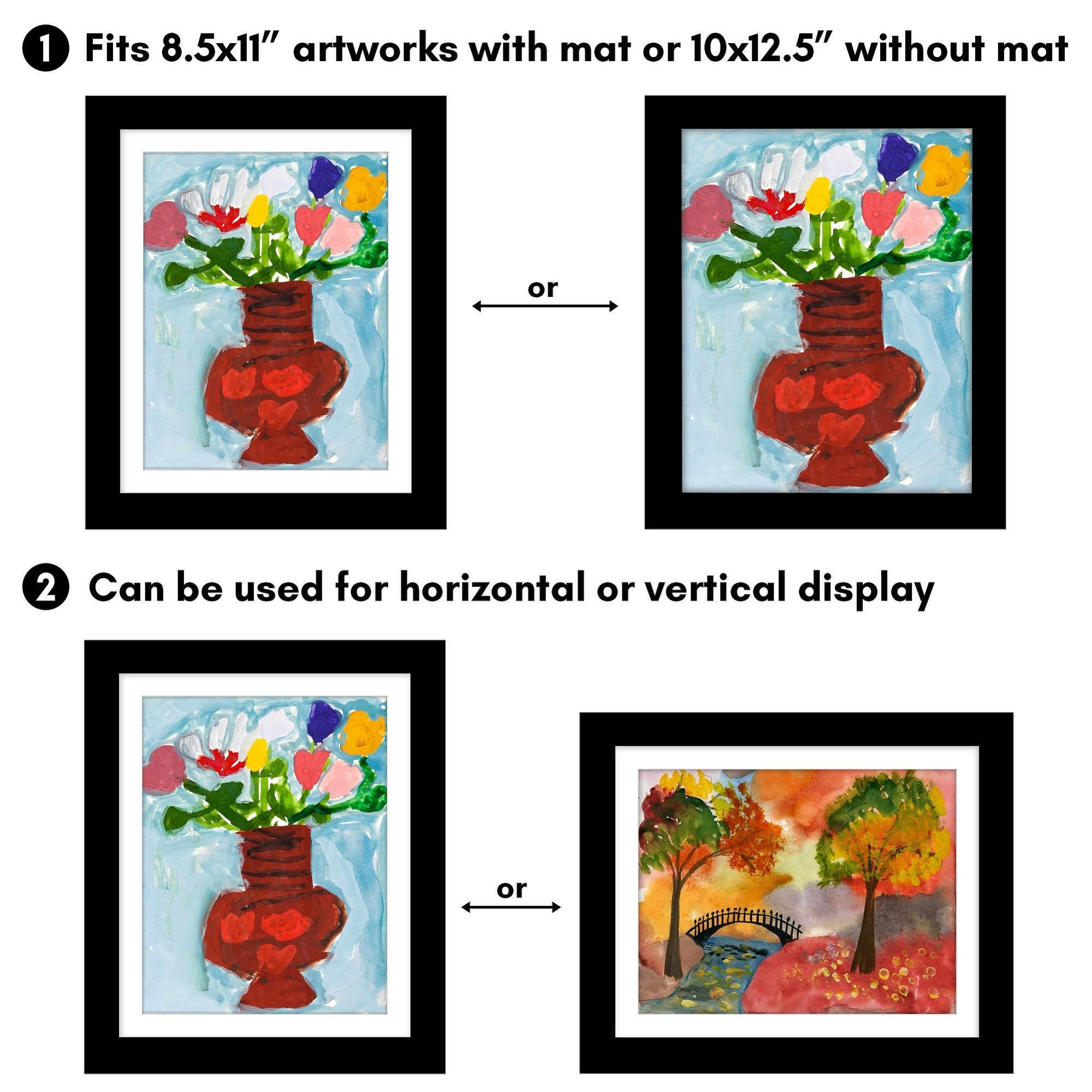 Americanflat 10x12.5 Front-loading Kids Art Frame with Mat