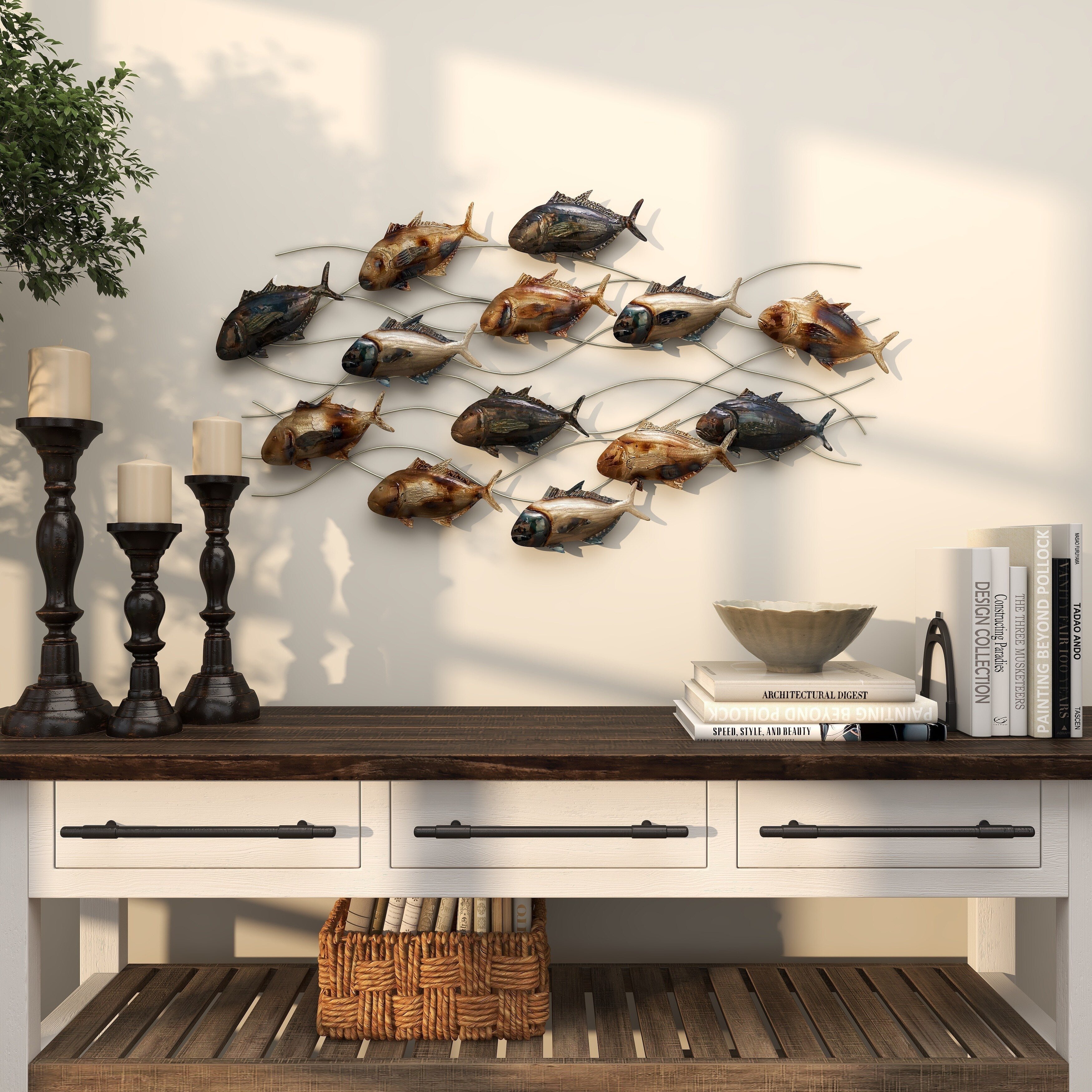 Metal Fish Indoor Outdoor Home Wall Decor with Silver and Bronze Accents - Blue - Roche River Decor