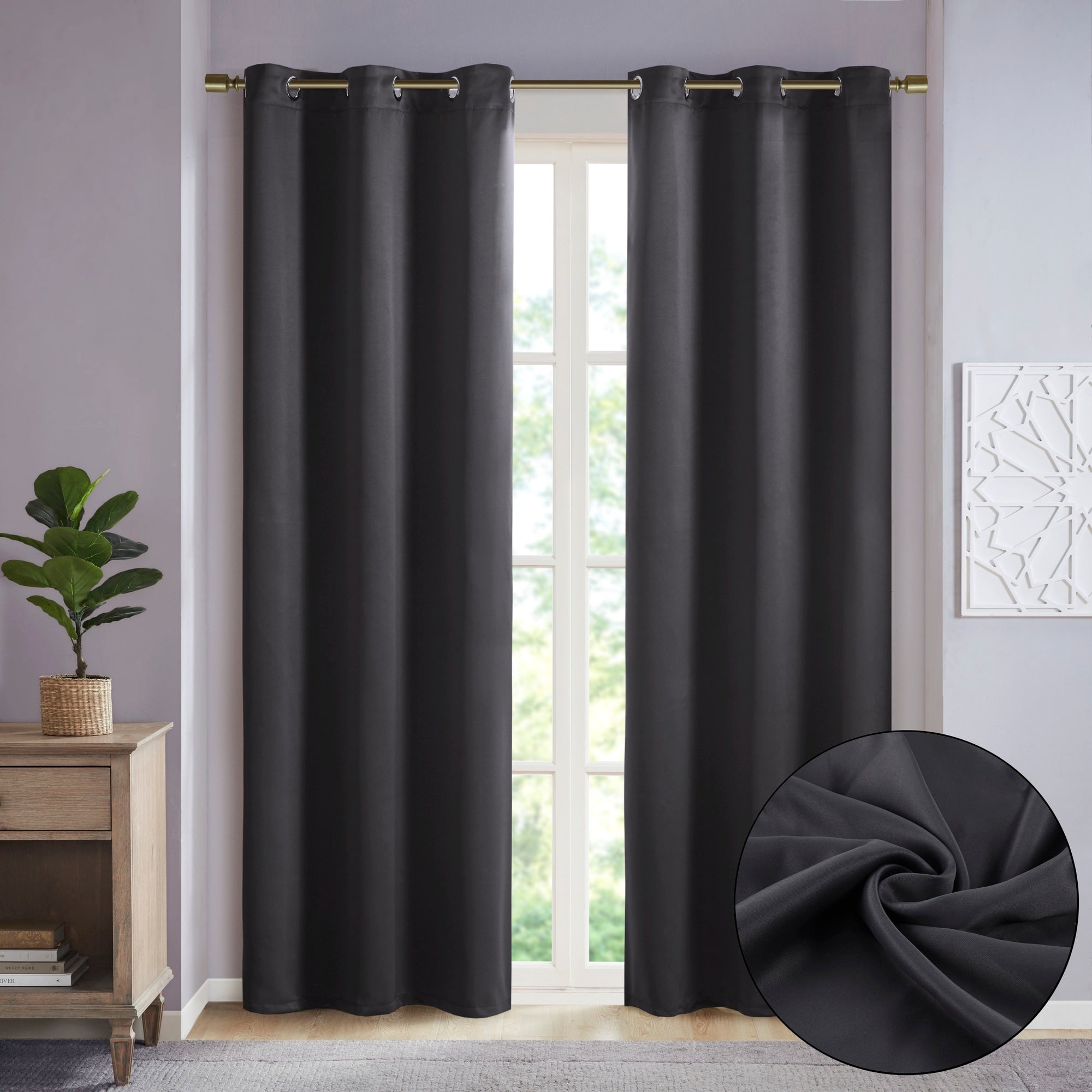 SunSmart Brent Solid Blackout Triple Weave Grommet Top Curtain Panel Pair