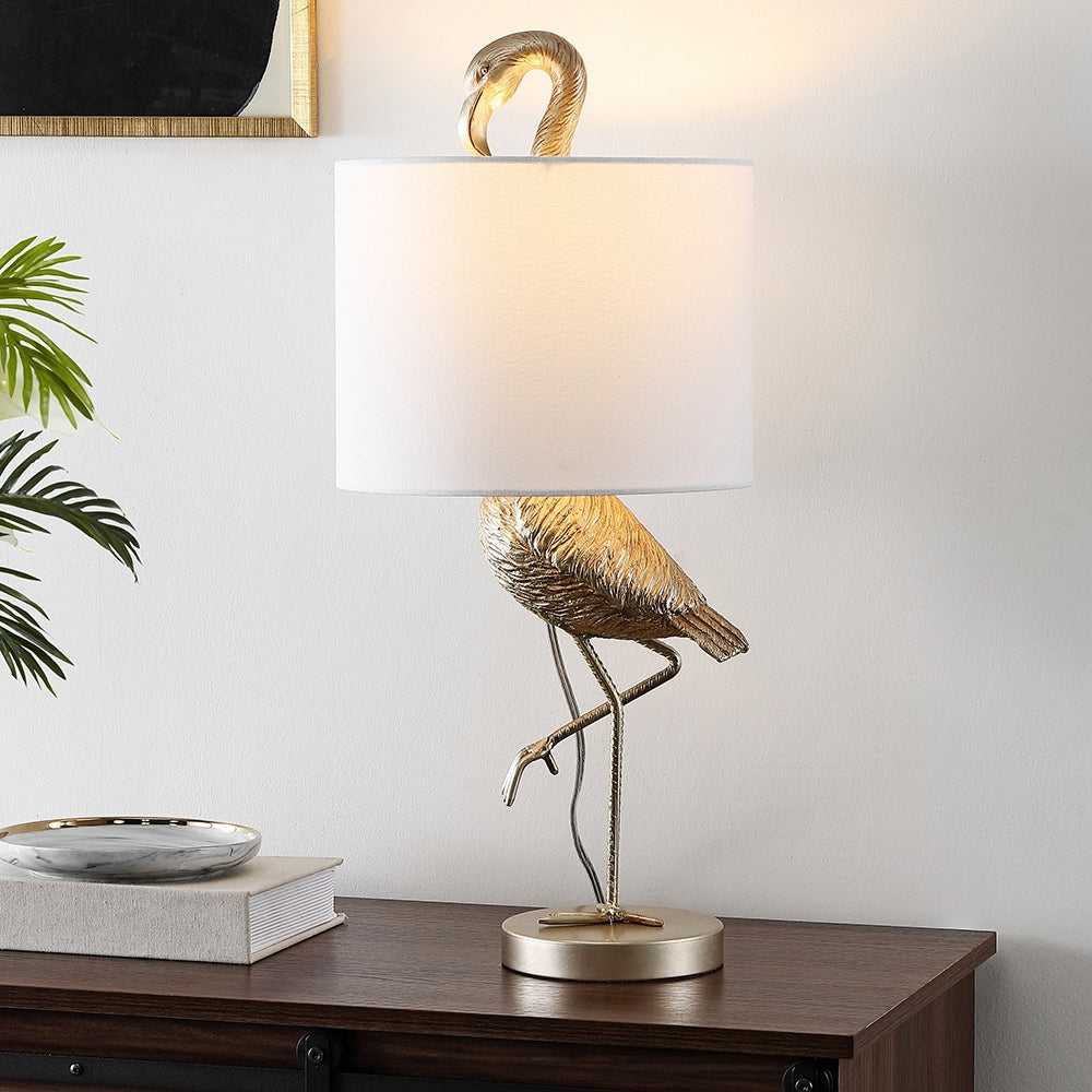 Aaliyah 25in Champaign Gold Resin Table Lamp with White Linen Shade - 25H