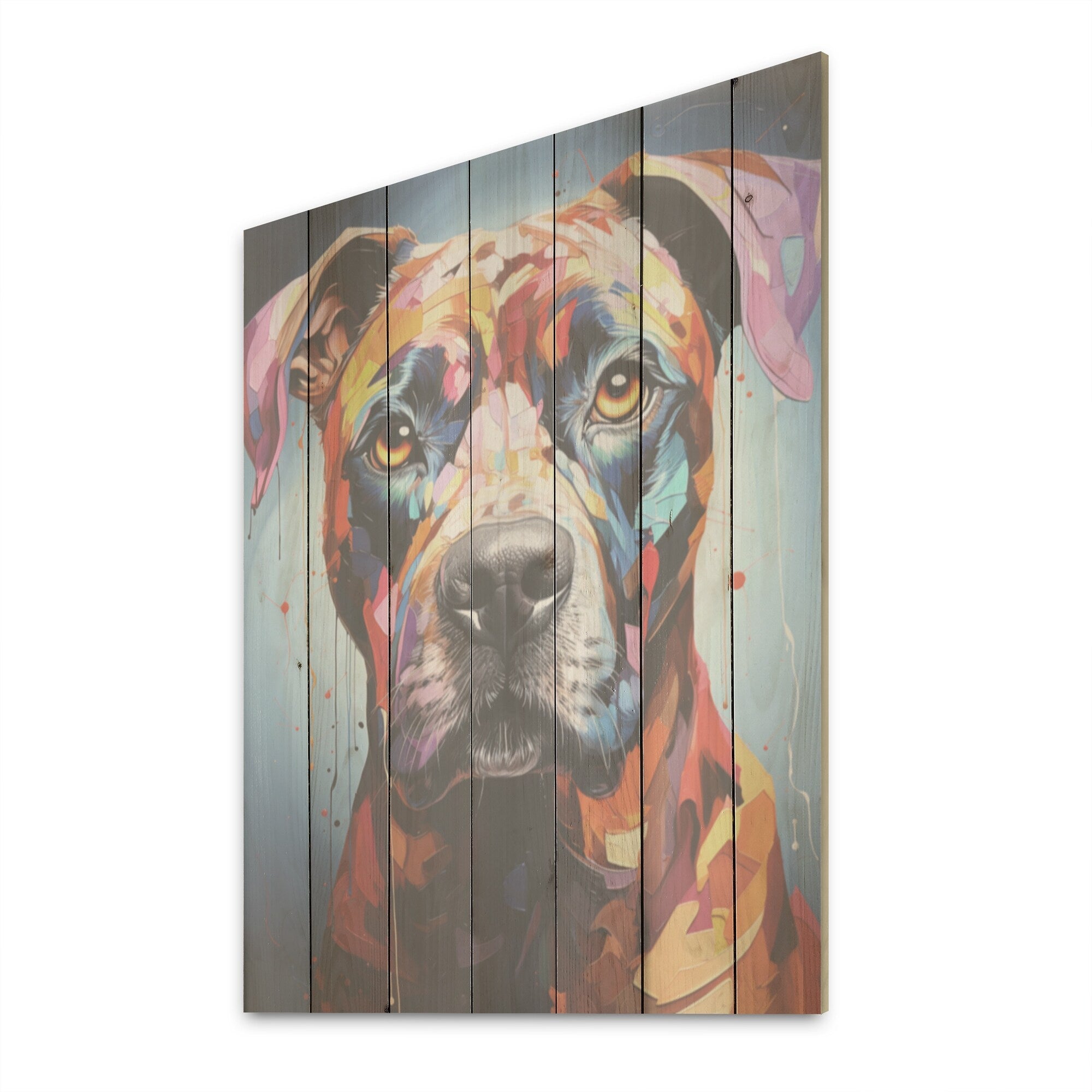 Designart Boxer Boldness Dog Wood Wall Decor - Modern Blue Wood Panel On Natural Pine Wood