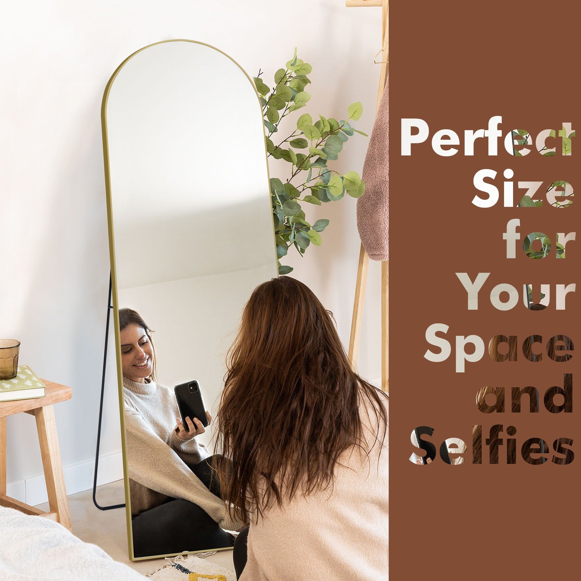 64x21Arch Full Length Floor Mirror with Stand Aluminum Alloy Frame,Wall-Mounted Mirror